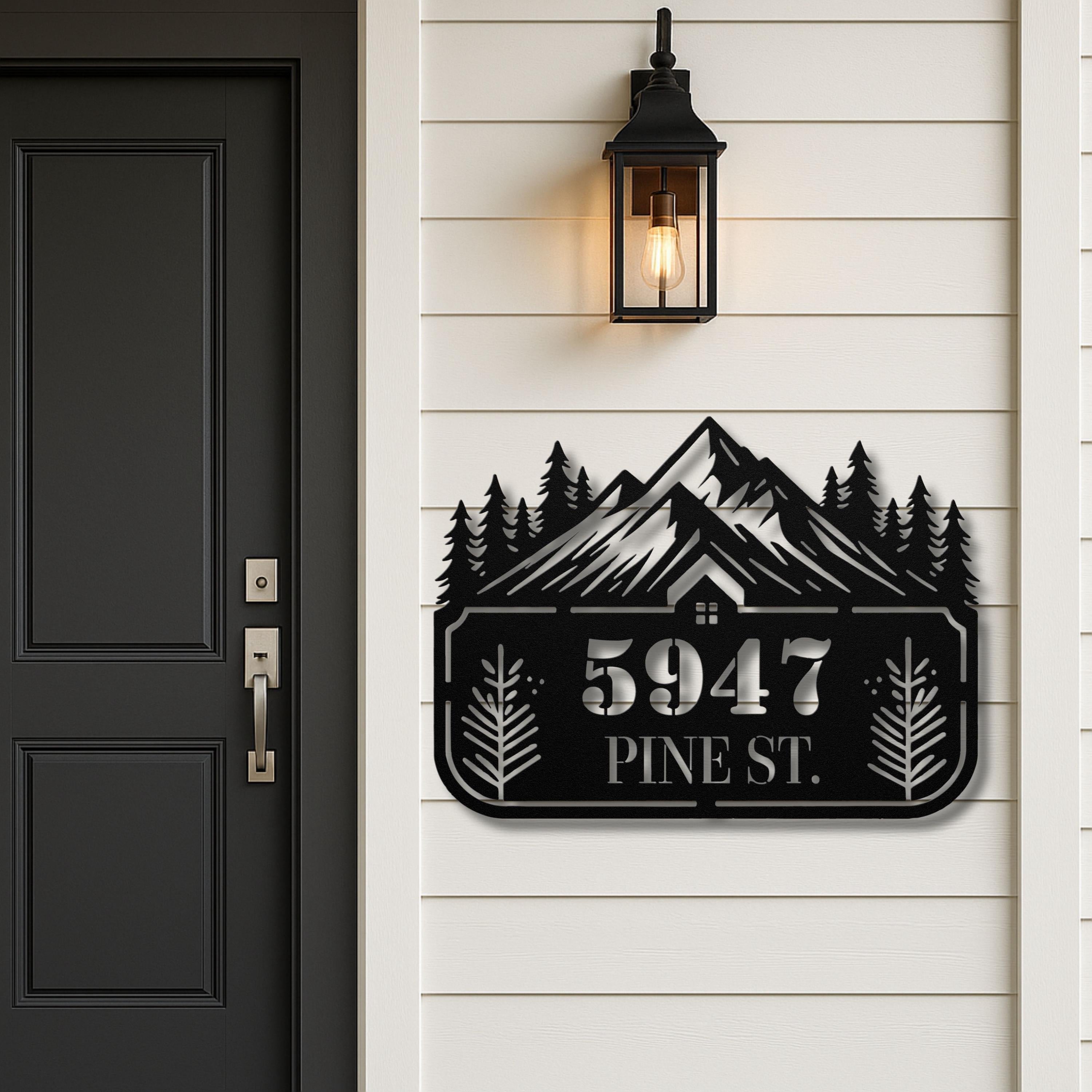 Personalized Metal Address Sign - Custom House Number Sign | Rustic Cabin Decor