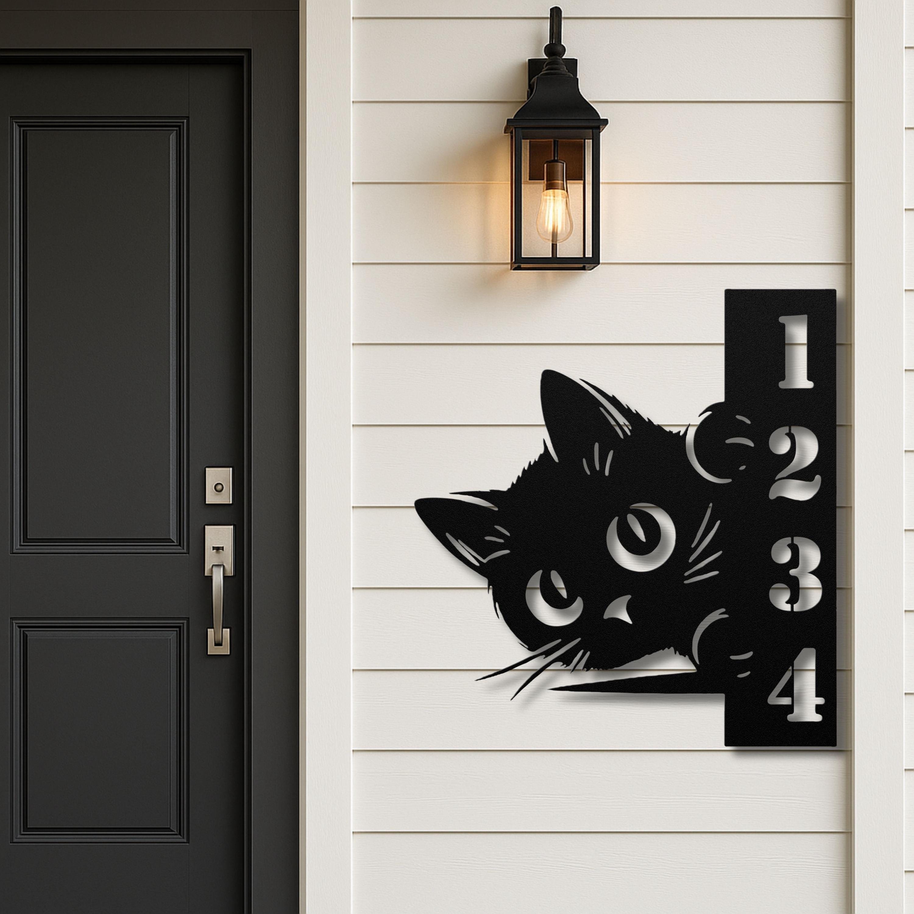 Personalized Cat Address Sign, Peeking Kitty Metal Wall Art