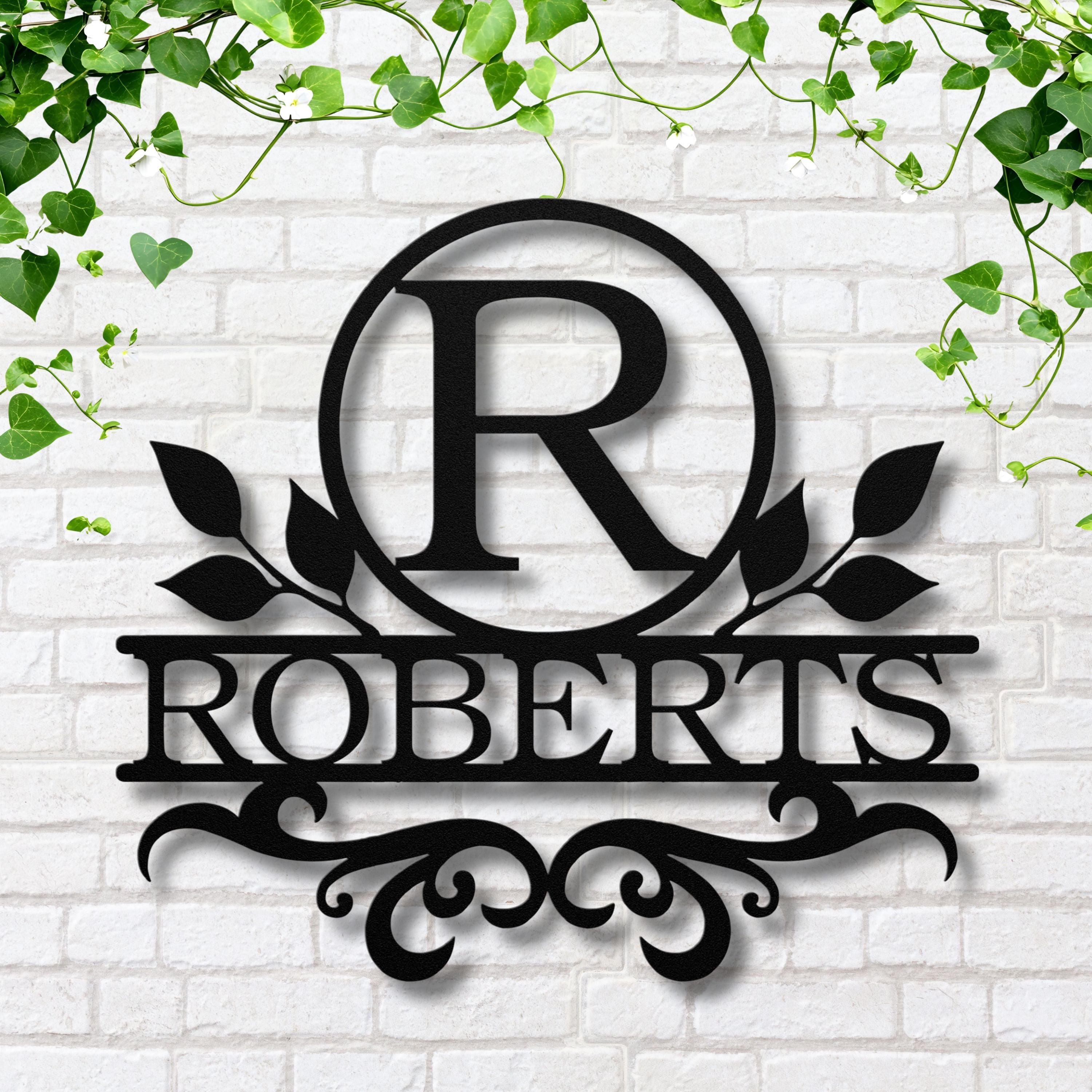 Personalized Metal Family Name Sign | Floral Monogram Door Hanger