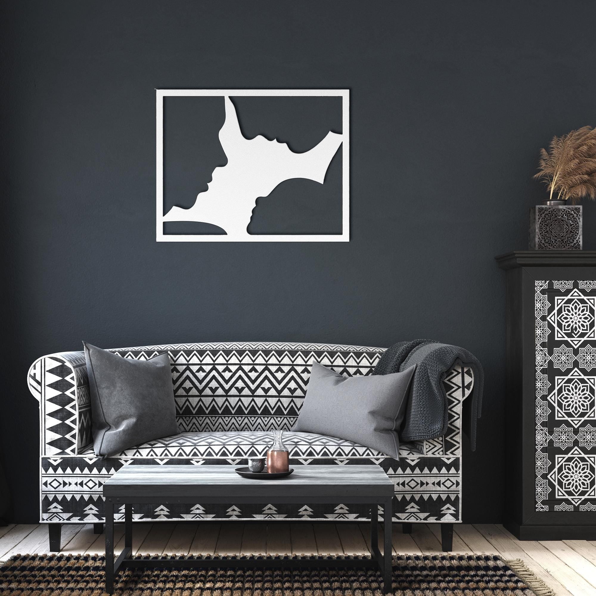 Family Faces Metal Wall Art, Parent and Child Silhouette, Modern Unity Sign, Home Gift