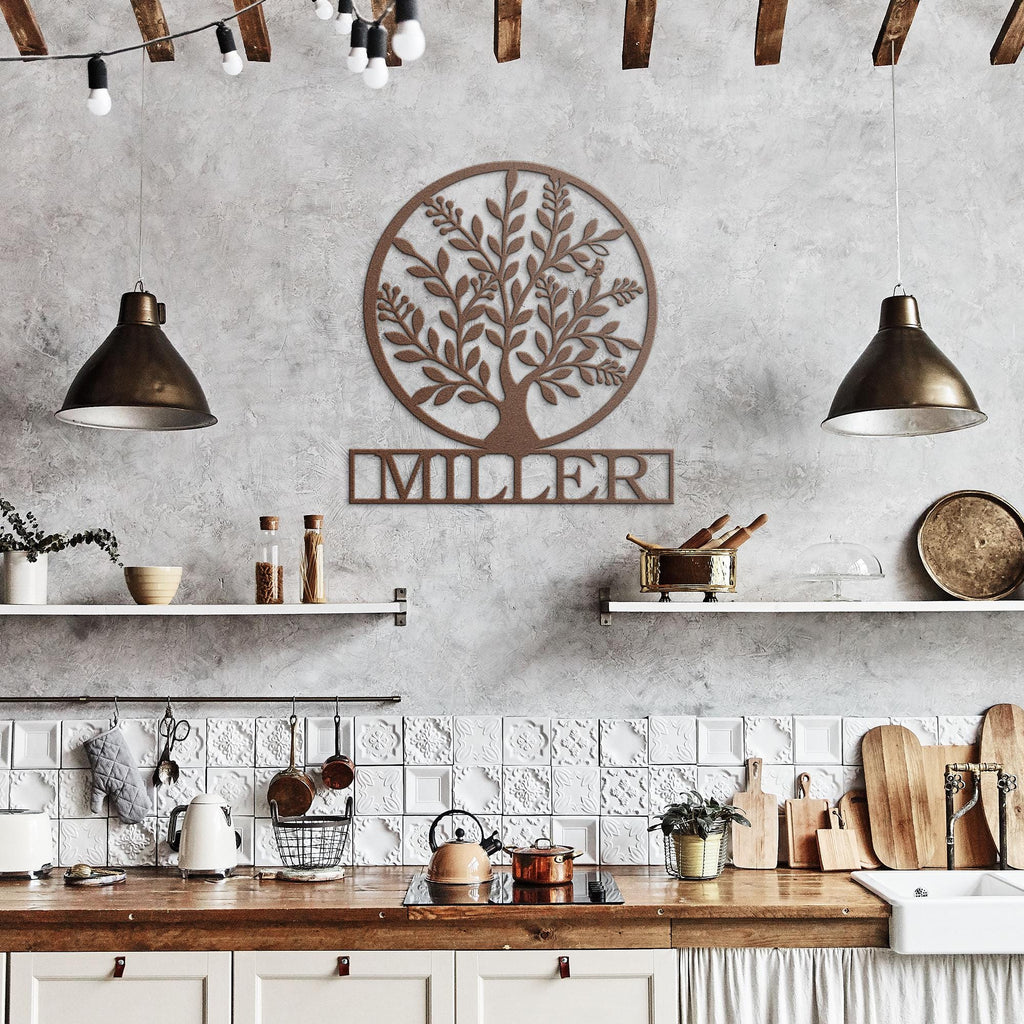 Personalized Family Tree Metal Sign, Custom Last Name Wall Art
