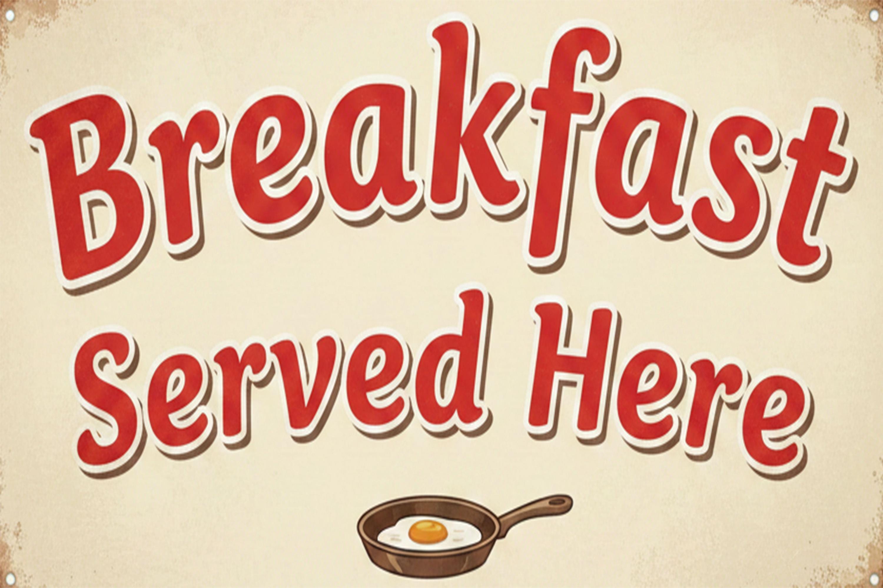 Breakfast Served Here Metal Sign | Retro Diner Kitchen Decor | Vintage Restaurant Plaque | Coffee Bar Wall Art | Farmhouse Egg Sign