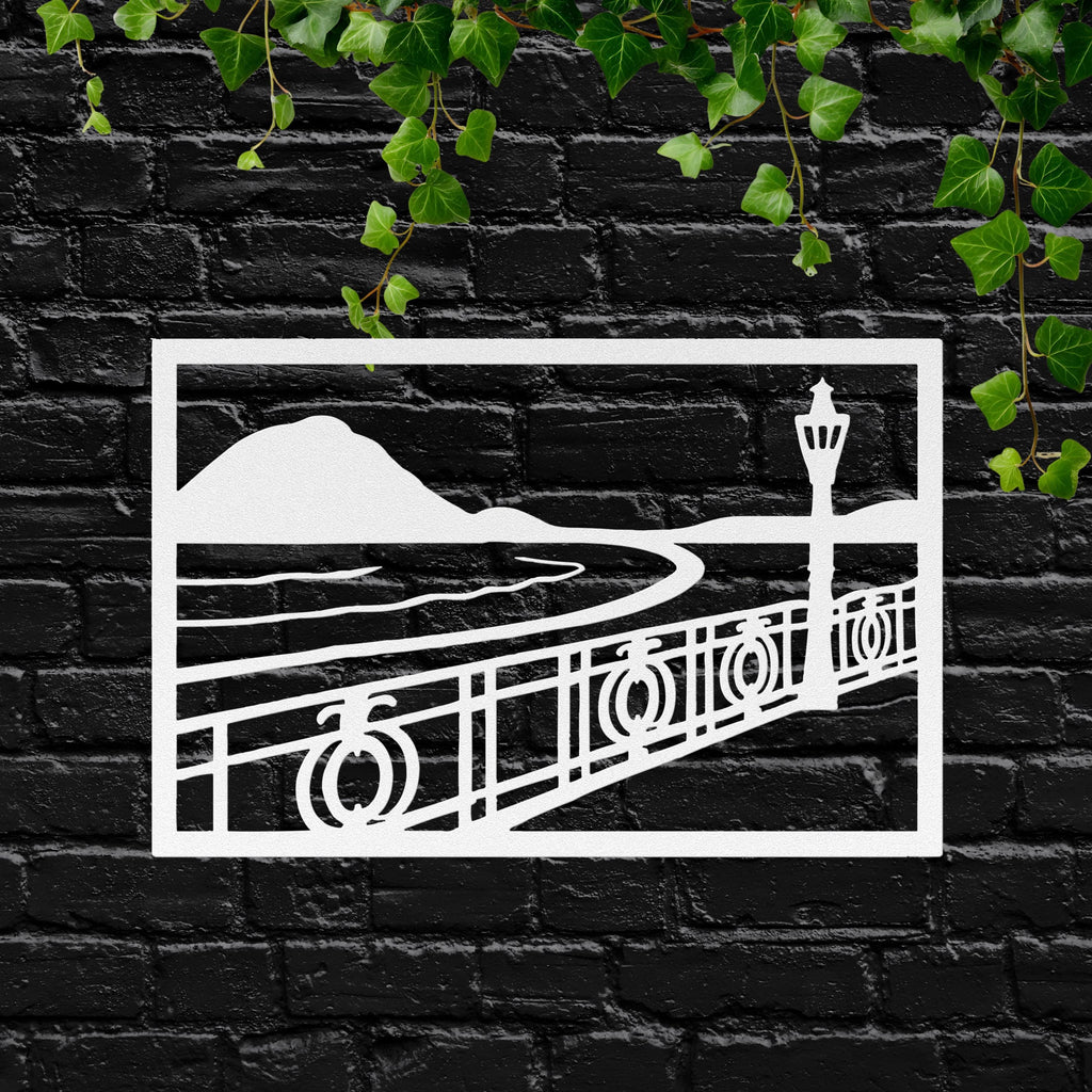 Seaside Boardwalk Metal Wall Art | Ocean View Decor | Outdoor Railing & Lamp Post Die-Cut Sign | Custom Nautical Gift