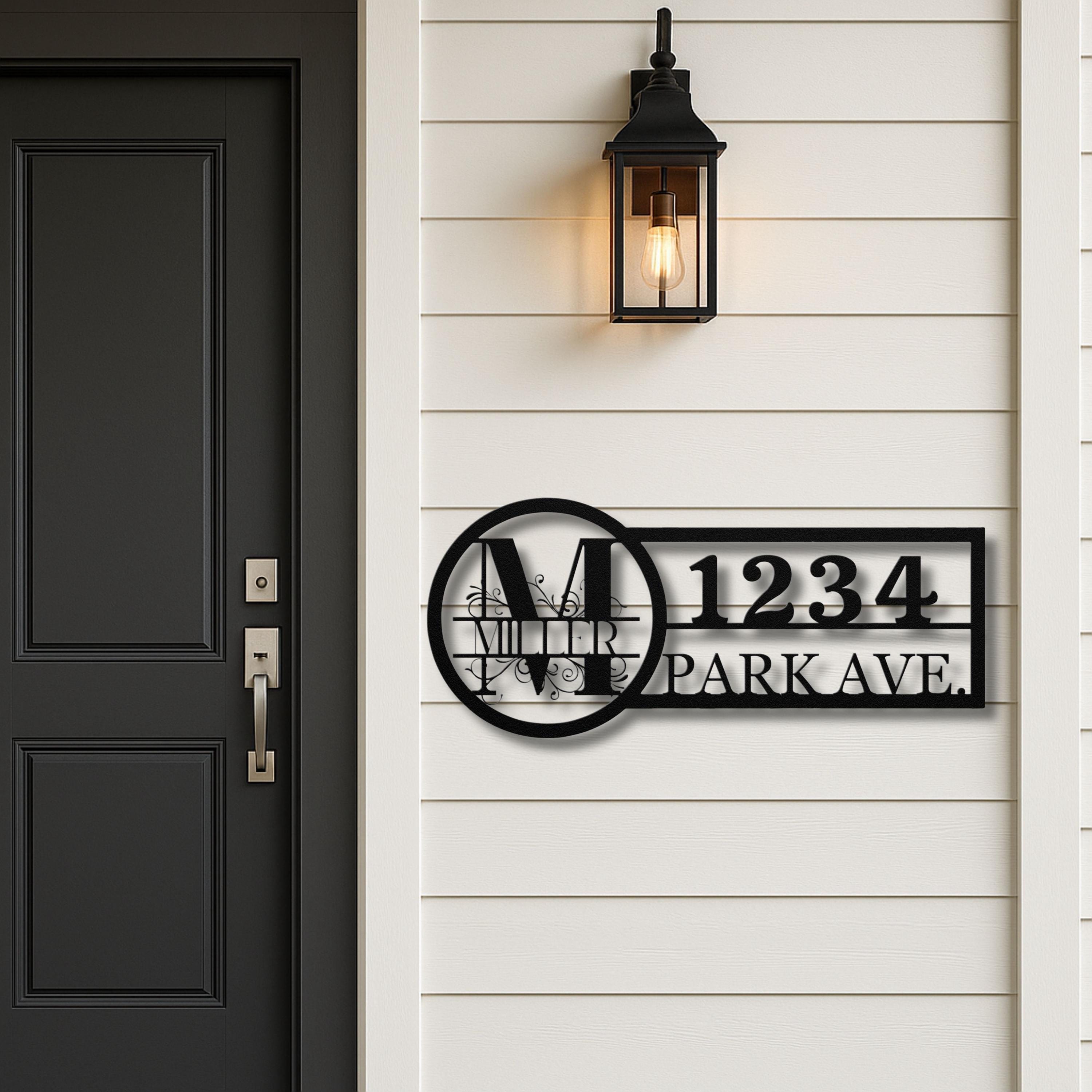 Monogram Address Sign | Custom House Number & Street Name Metal Art | Initial Last Name Home Die Cut Gift