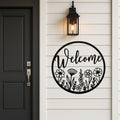 Floral Welcome Metal Sign, Round Door Hanger, Housewarming Gift