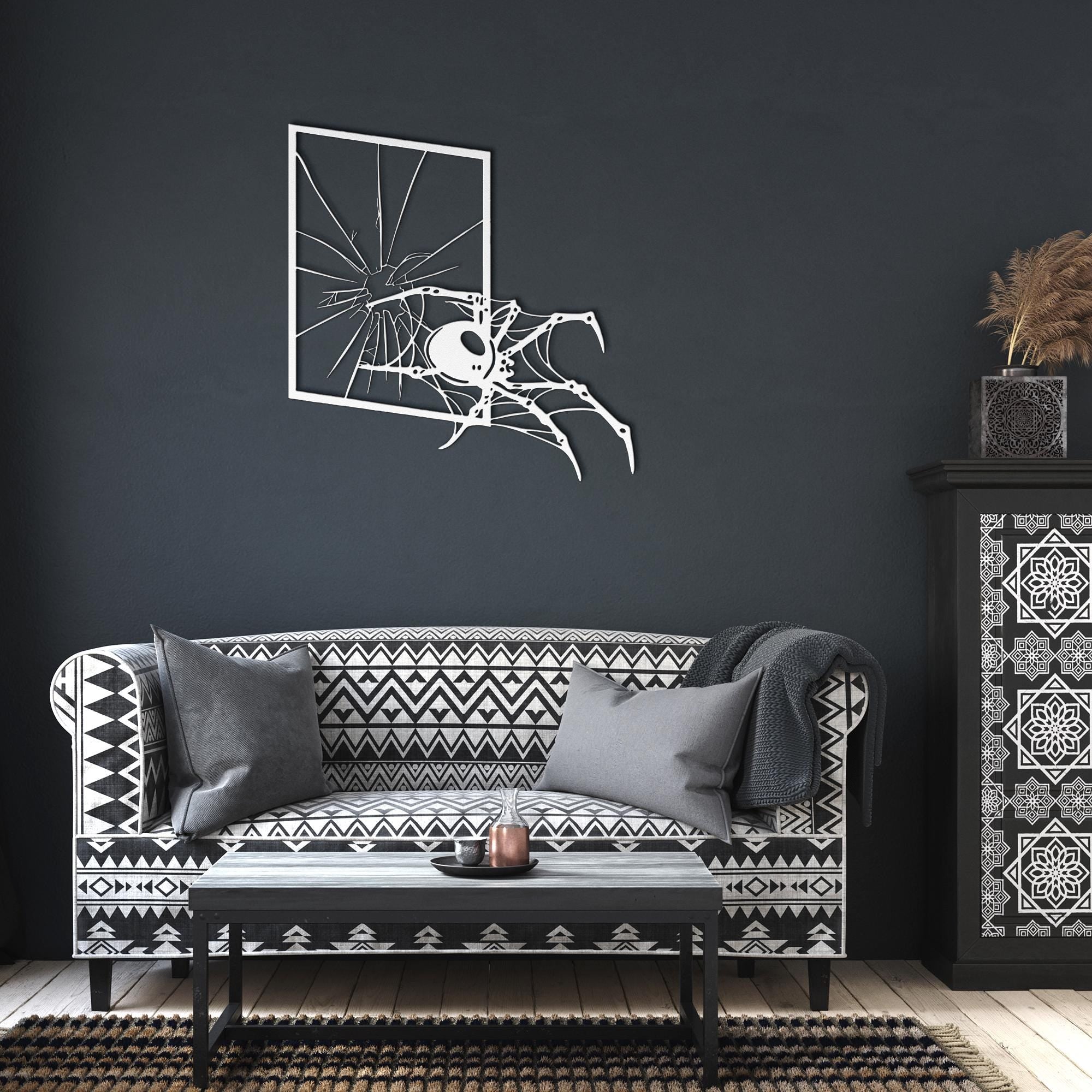 Spider Metal Wall Art, Halloween Horror Decor, Cracked Window Sign, Spooky Gothic Home Decor, Creepy Crawly Metal Art Gift