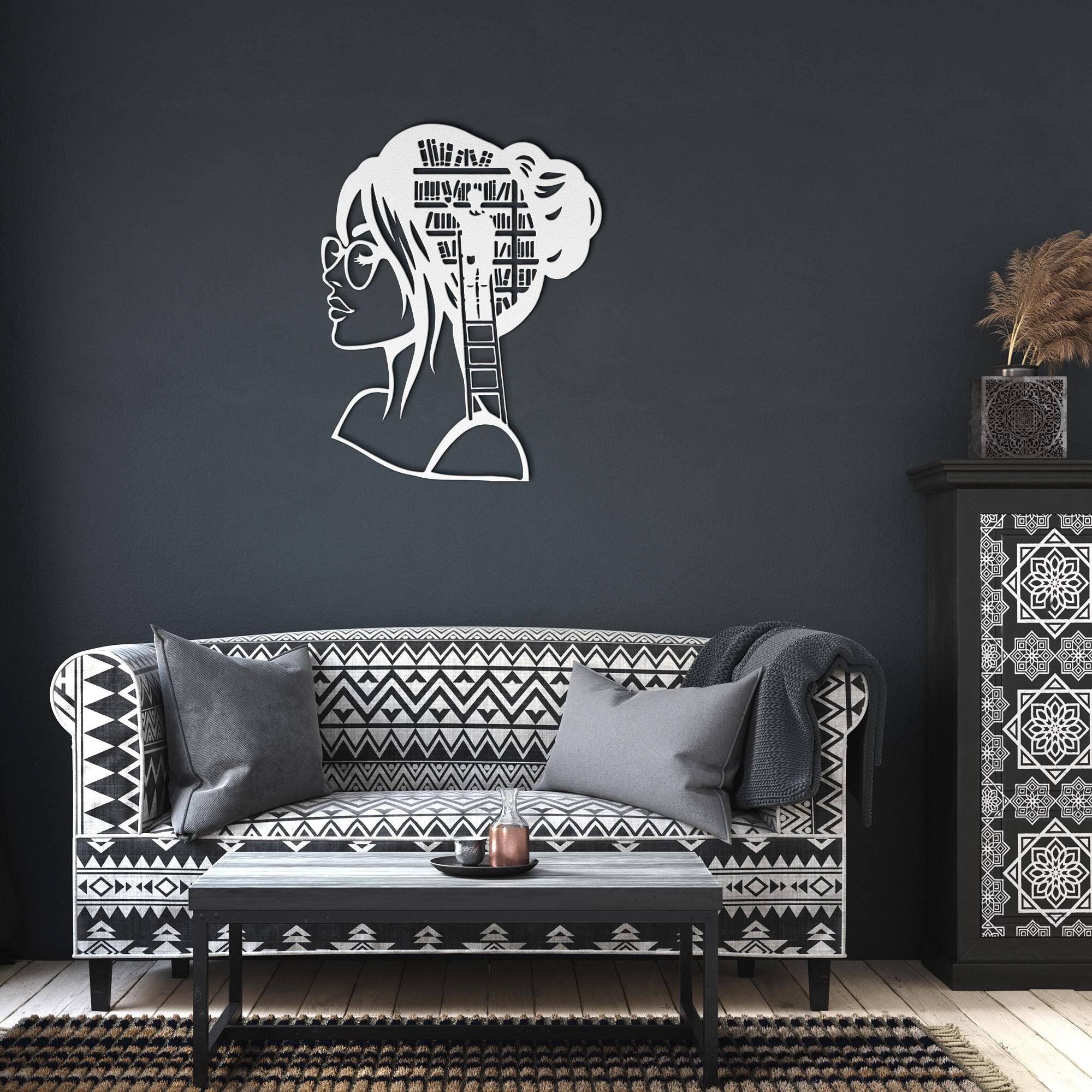 Book Lover Metal Wall Art | Woman Silhouette, Library Decor