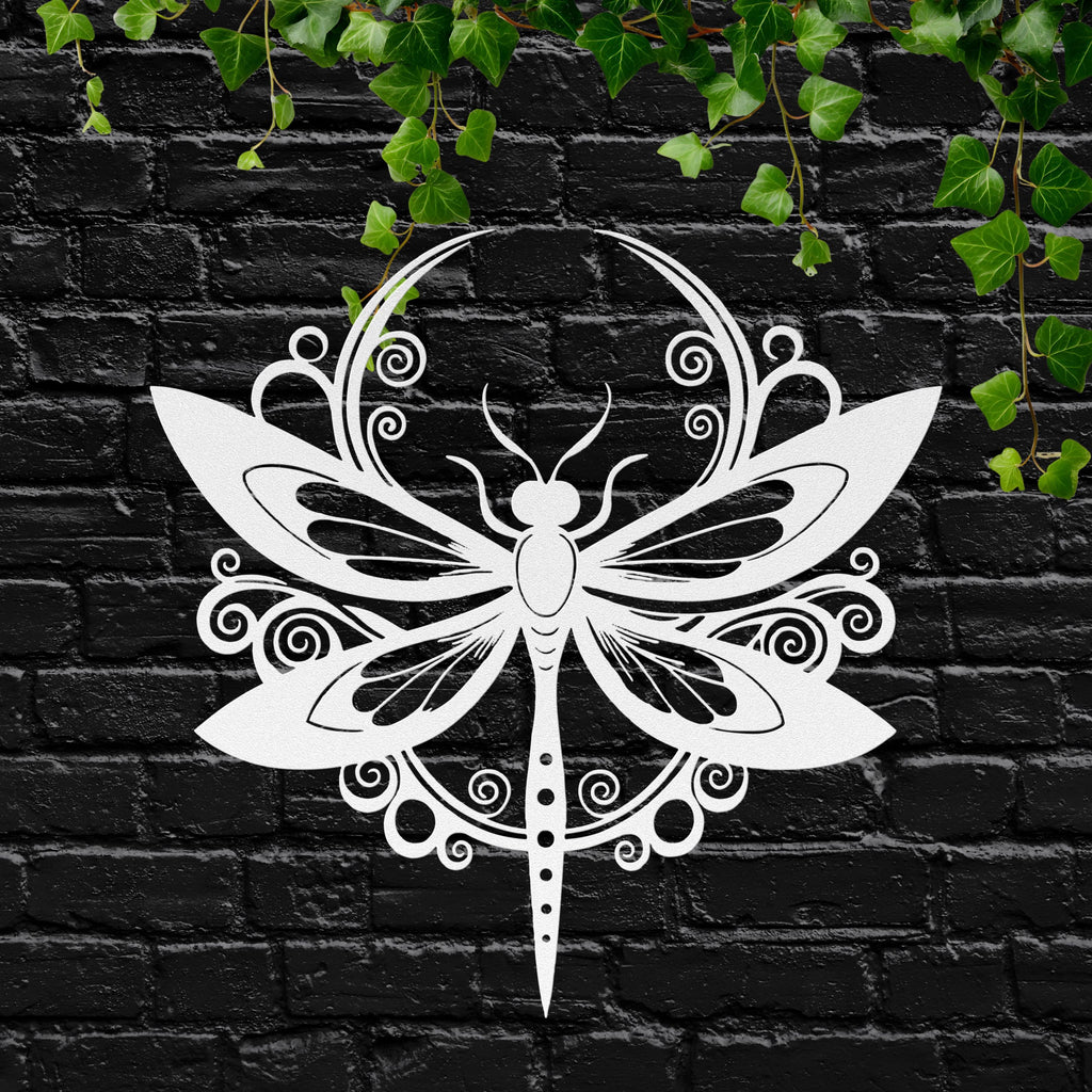 Dragonfly Metal Art – Ornate Celestial Wall Decor | Black Metal Cutout Sign
