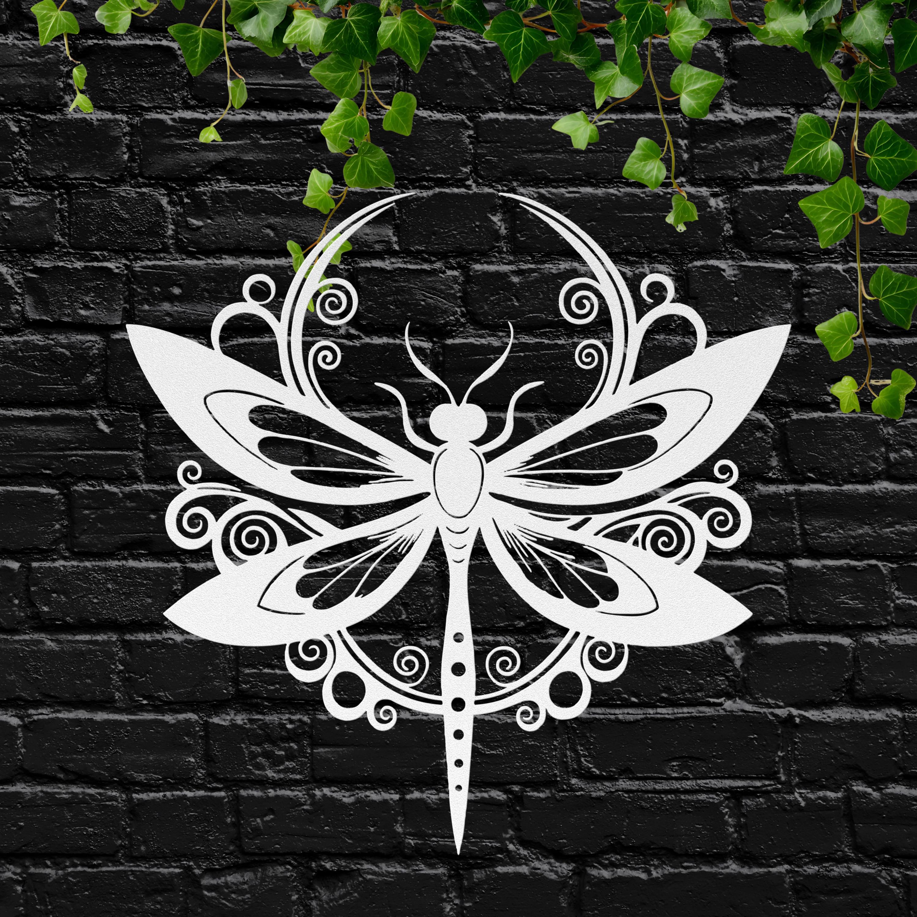 Dragonfly Metal Art – Ornate Celestial Wall Decor | Black Metal Cutout Sign