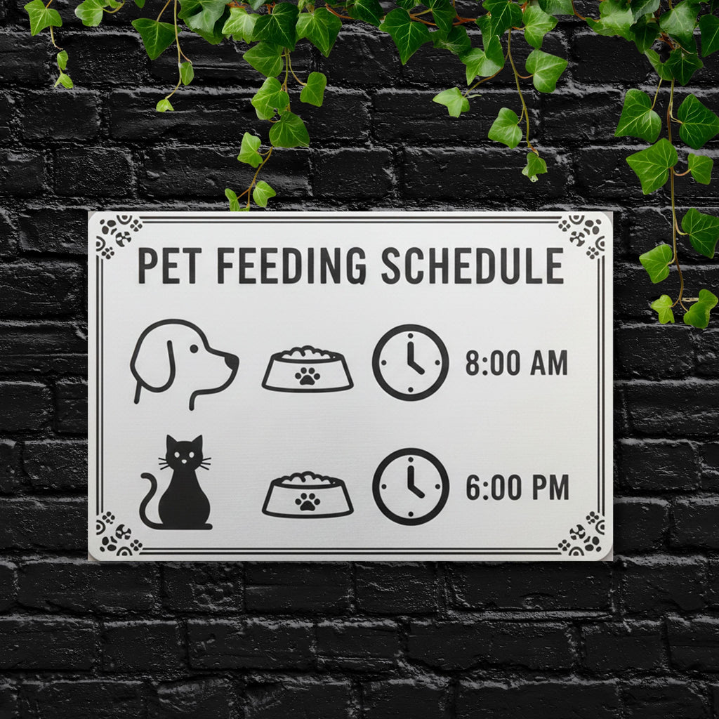 Custom Pet Feeding Schedule Metal Sign, Personalized Dog and Cat Care Reminder, Pet Gift
