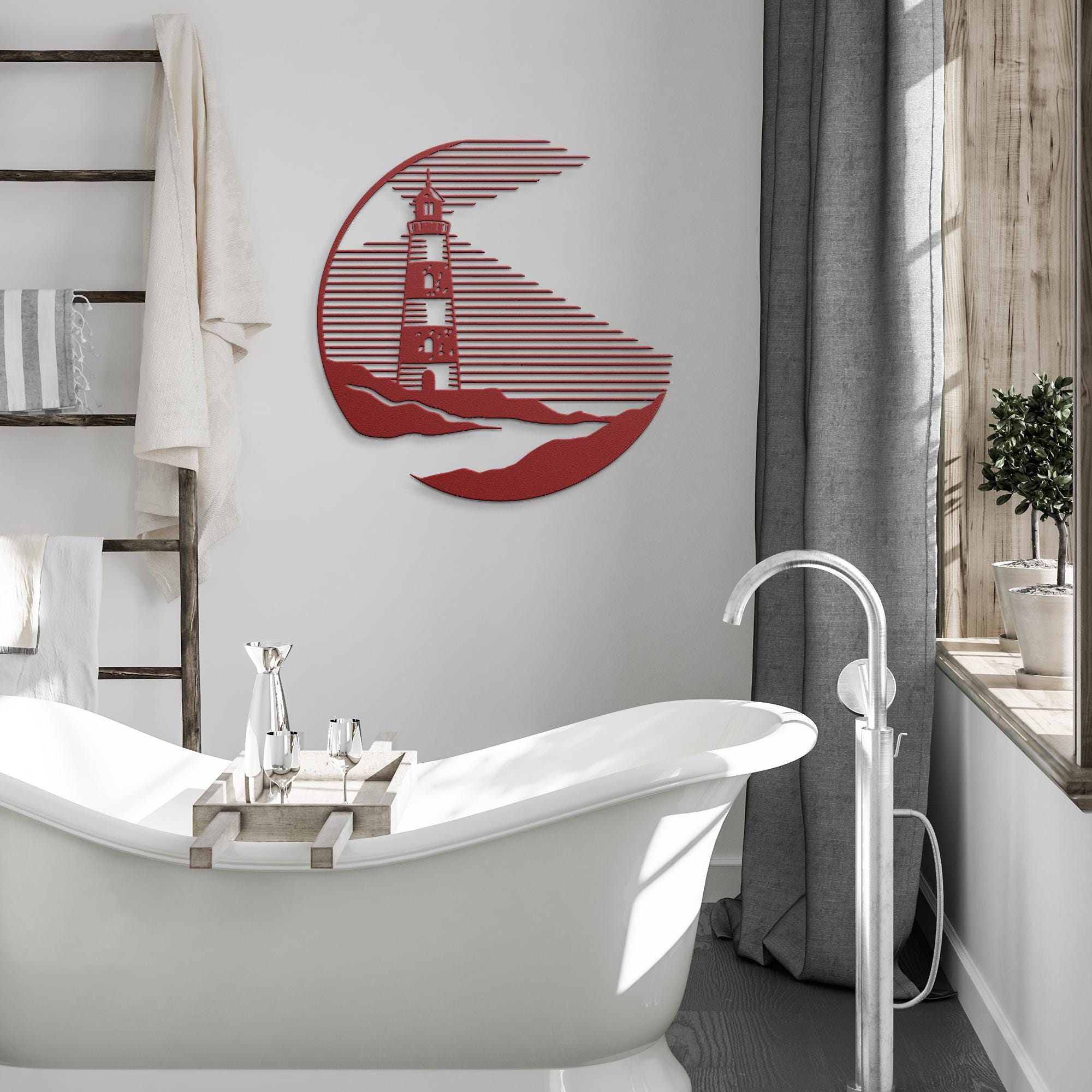 Lighthouse Metal Wall Art, Nautical Ocean Decor, Beach House Sign, Coastal Gift