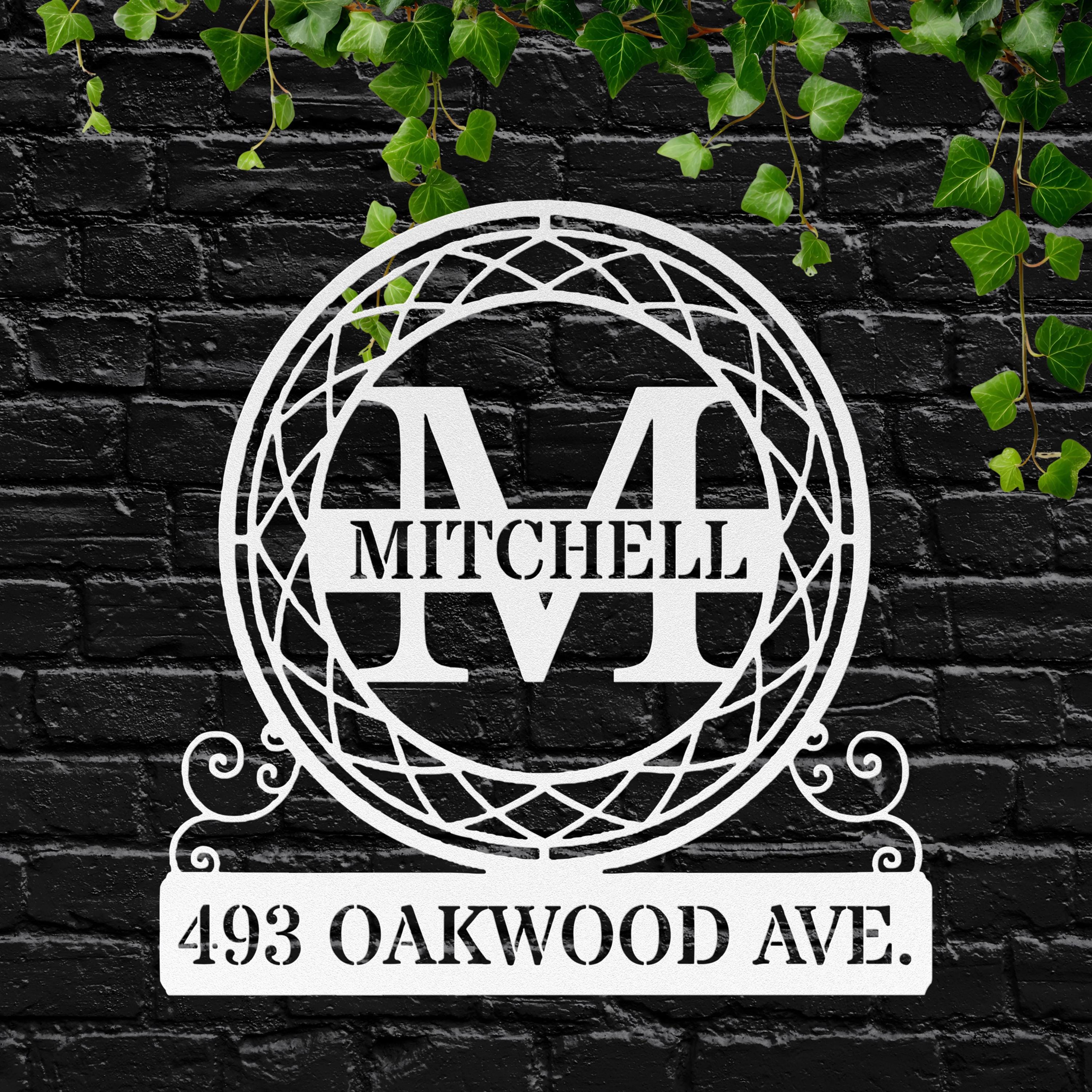 Personalized Round Metal Address Sign, Custom House Number Plaque, Family Name Monogram