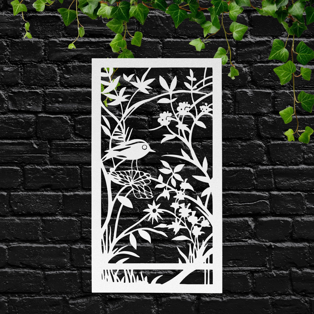Bird and Flowers Metal Wall Art, Botanical Garden Sign, Nature Wall Decor, Floral Art