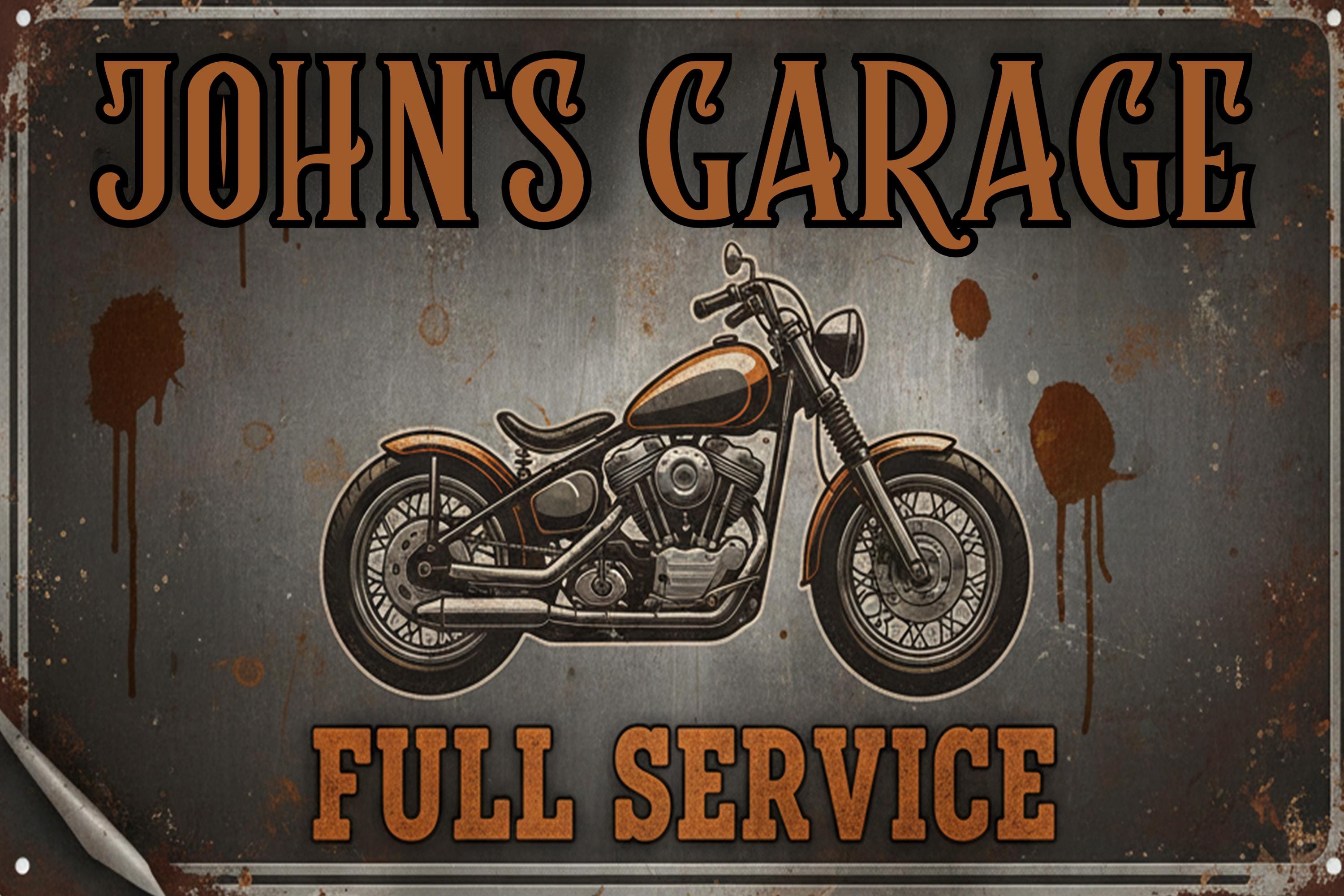 Personalized Garage Sign - Custom Metal Sign | Vintage Man Cave Decor & Motorcycle Wall Art