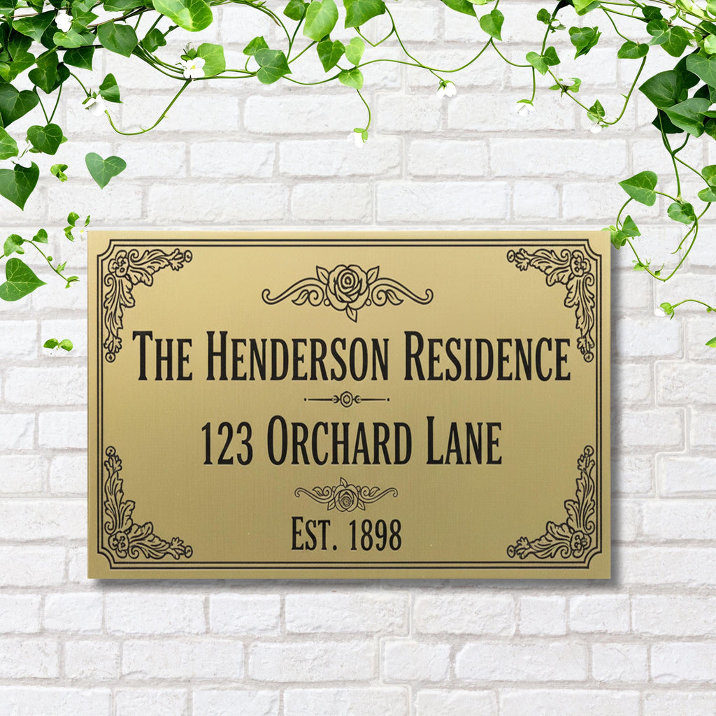 Custom Family Name Sign - Personalized Metal Plaque | Brass Style Durable Address Marker