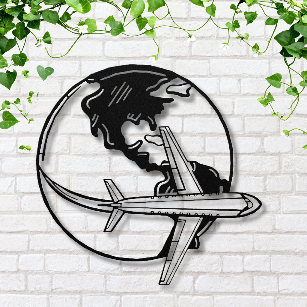 Airplane World Globe Metal Sign, Aviation Wall Art, Pilot Gift, Travel Enthusiast Decor
