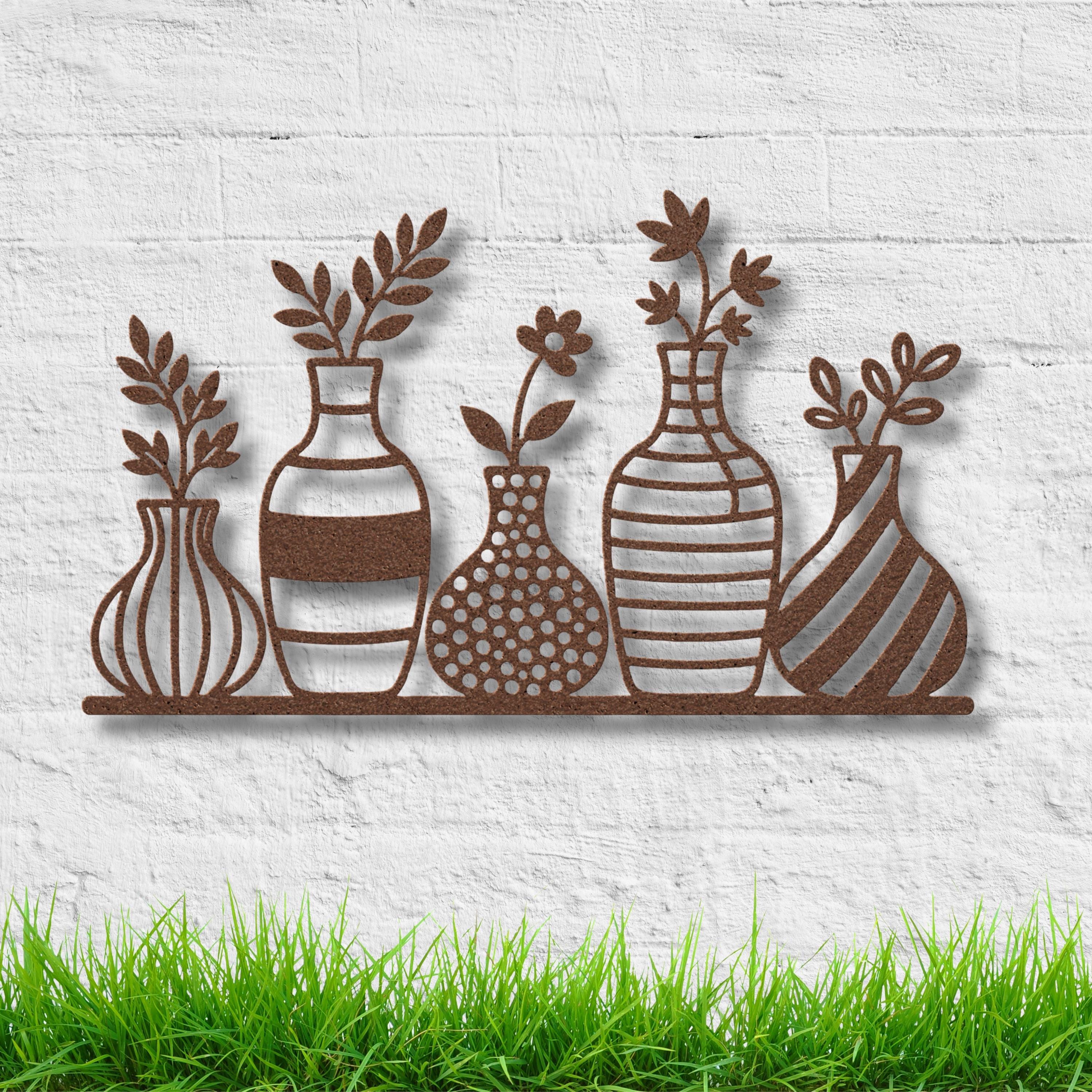 Flower Vases on Shelf Metal Wall Art | Modern Floral Decor | Minimalist Farmhouse Sign | Botanical Die Cut Gift