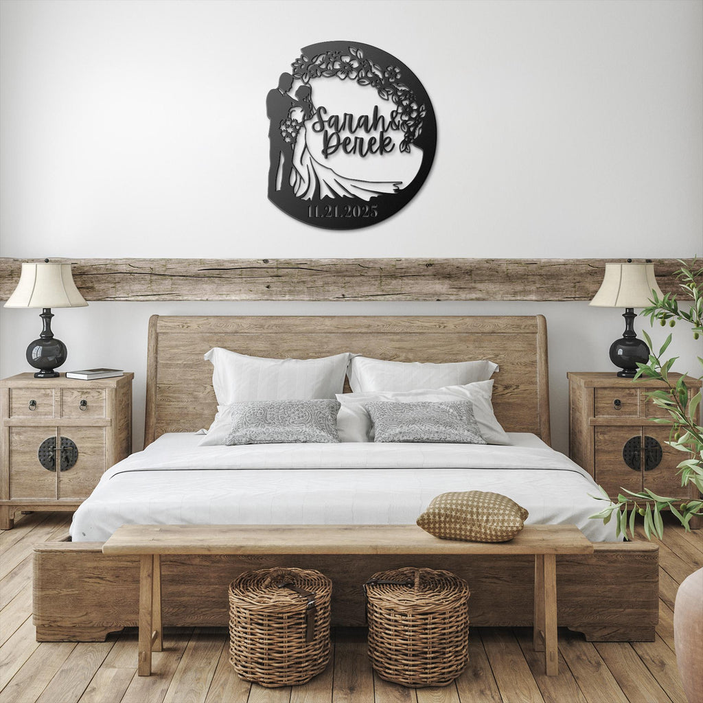 Personalized Wedding Sign - Custom Couple Sign | Floral Wreath Decor | Anniversary Gift Idea