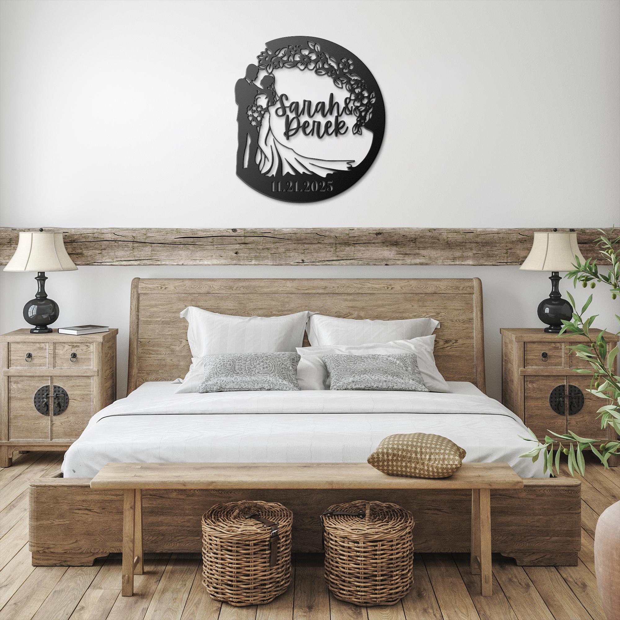 Personalized Wedding Sign - Custom Couple Sign | Floral Wreath Decor | Anniversary Gift Idea