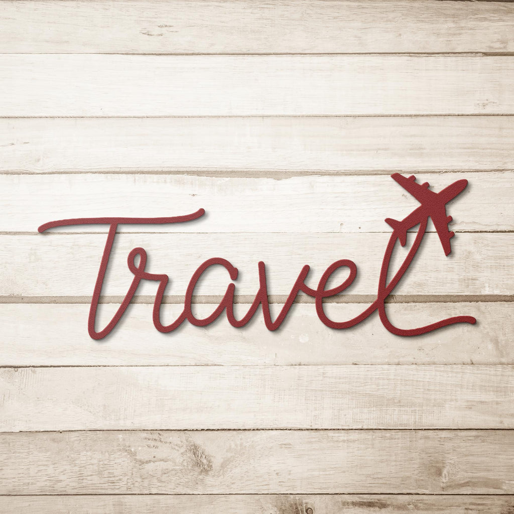 Travel Metal Wall Art – Minimalist Travel Sign with Airplane Metal Decor & Adventure Wall Sign