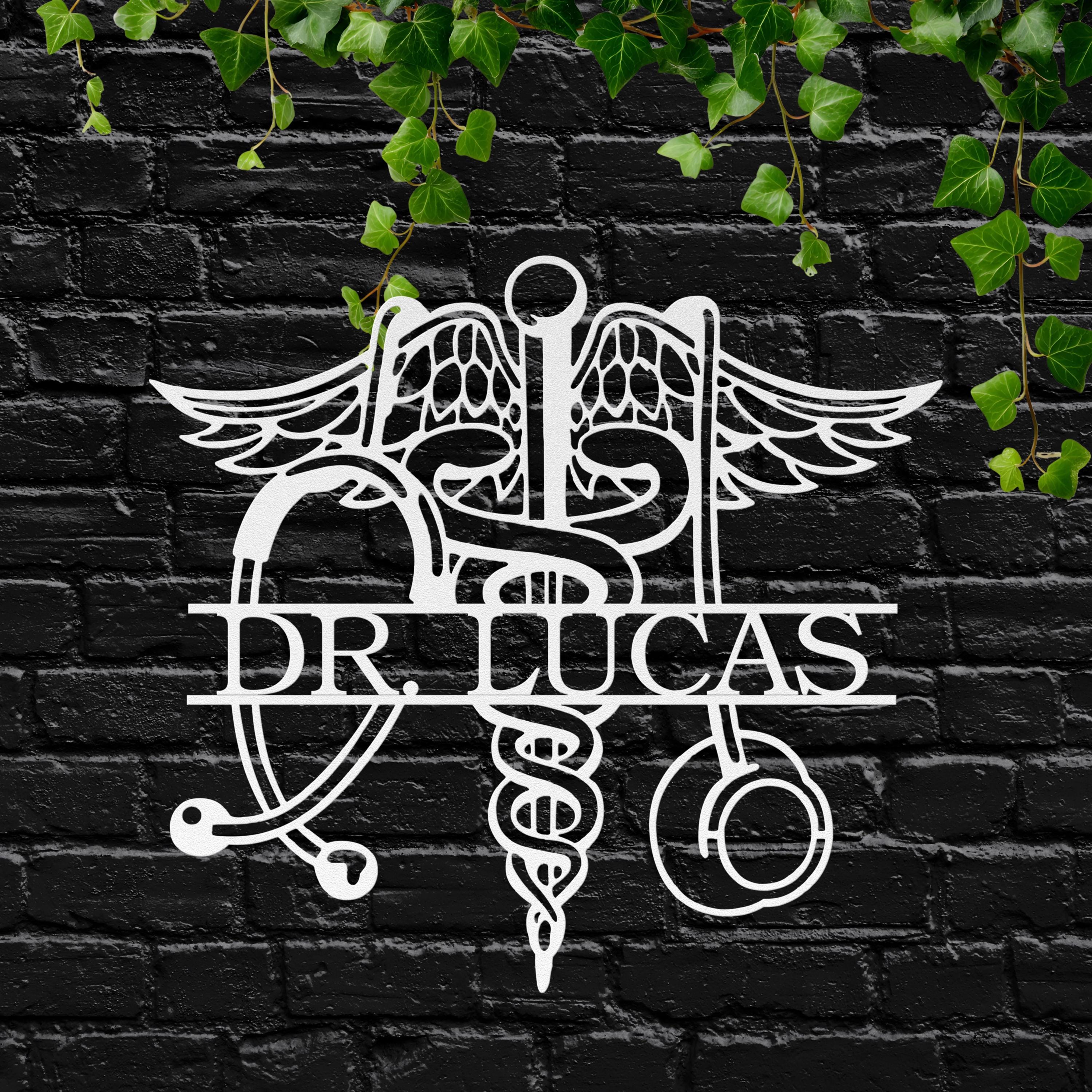Personalized Doctor Metal Sign, Caduceus Stethoscope Art
