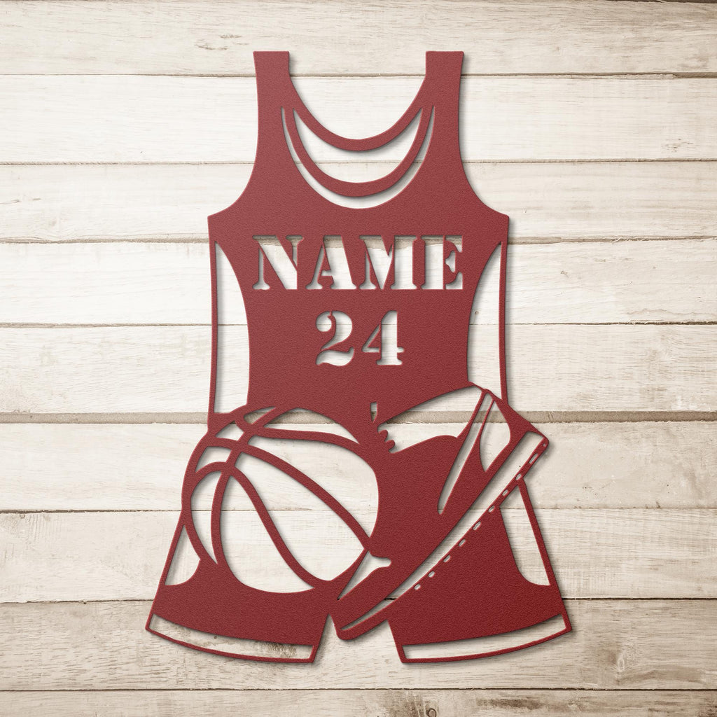 Personalized Basketball Jersey Metal Art, Custom Name Number Die-Cut Sign, Ball Shoe Decor, Athlete Team Gift, Sports Fan Wall Art