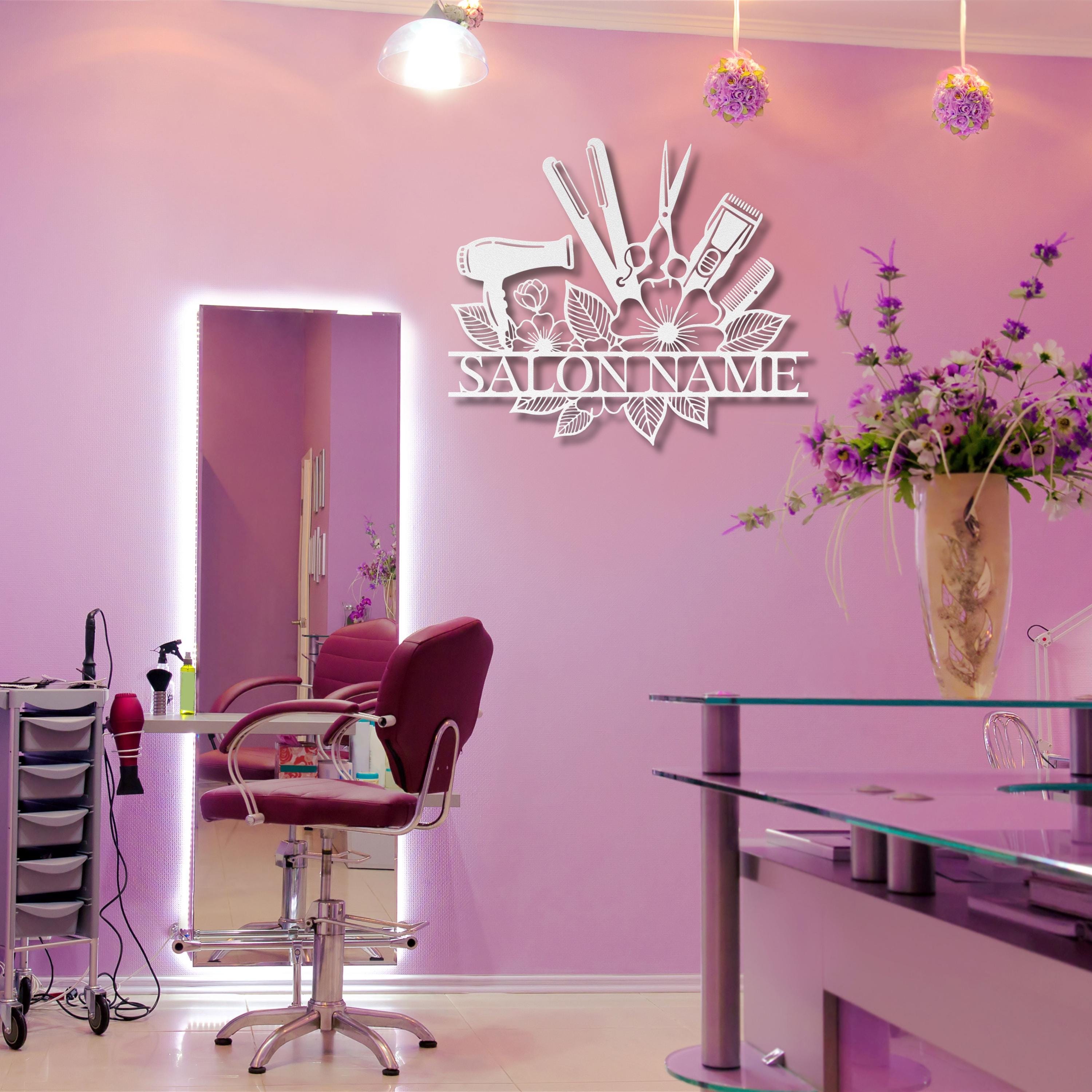 Personalized Hair Salon Metal Sign, Custom Barber Shop Decor, Die Cut Hair Tools & Flowers Art, Stylist Gift, Beauty Studio Plaque