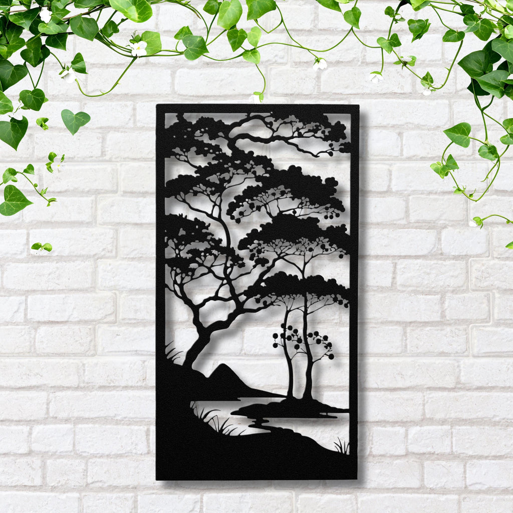 Japanese Pine Metal Wall Art, Zen Forest Tree Decor, Asian Style Landscape, Outdoor Sign