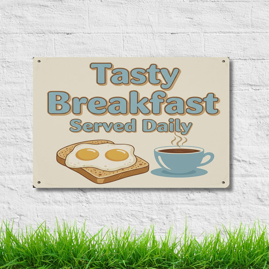 Tasty Breakfast Metal Sign, Kitchen Wall Art, Retro Diner Decor, Eggs and Toast Sign