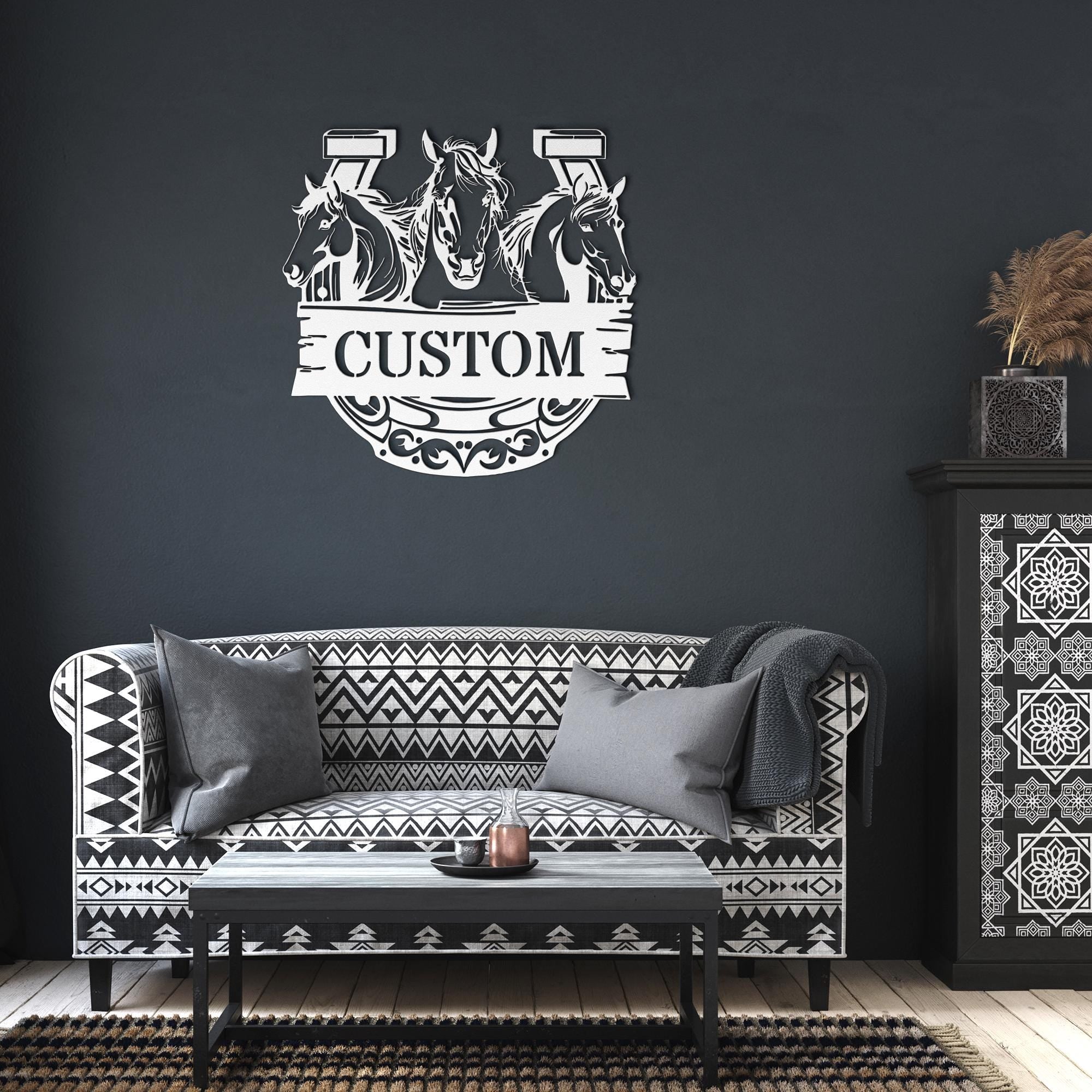 Custom Horse Metal Sign, Horseshoe Wall Art, Personalized Equestrian Decor, Gift for Ranch