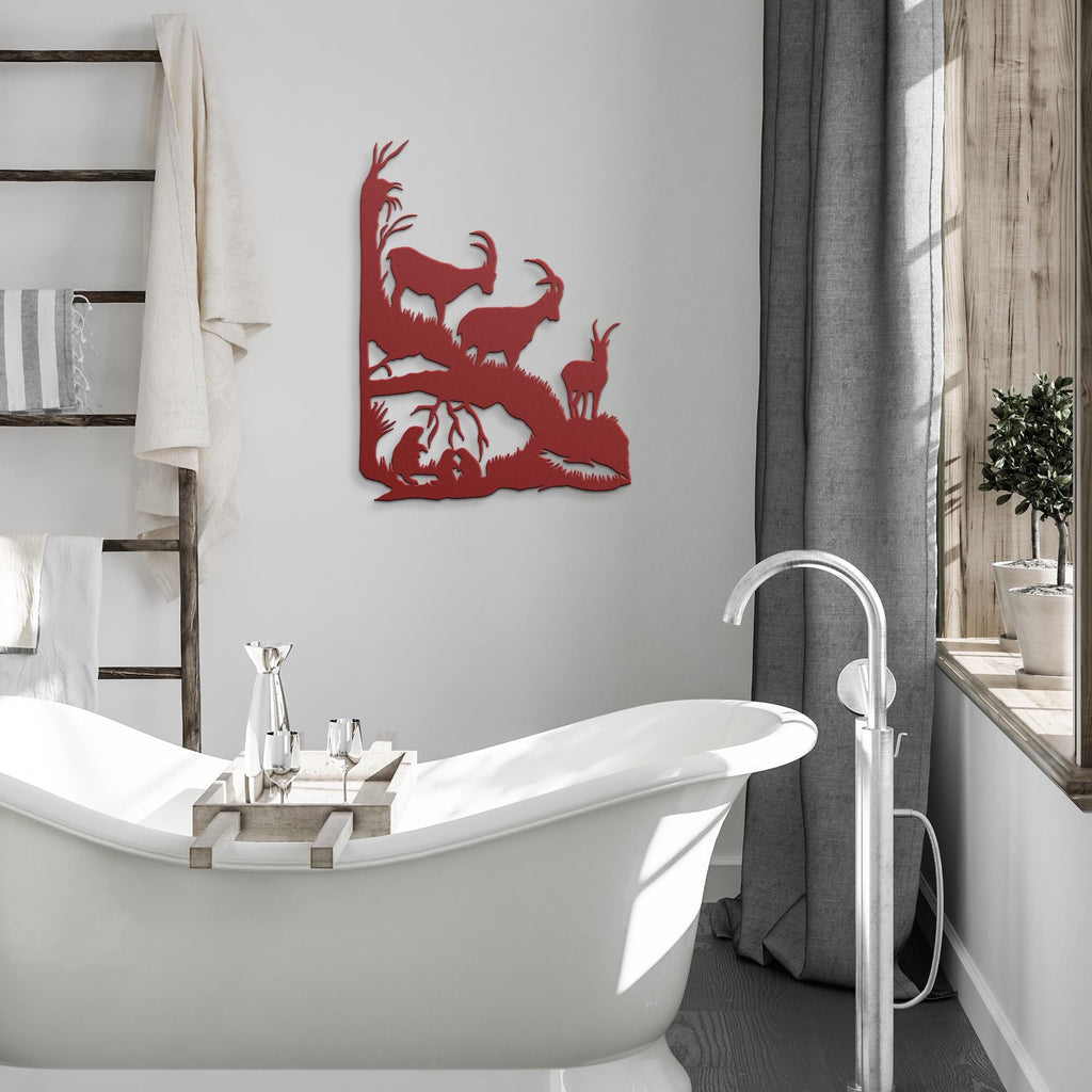 Ibex Mountain Metal Wall Art, Wildlife Silhouette Decor, Nature Cabin Sign, Rustic Forest Gift