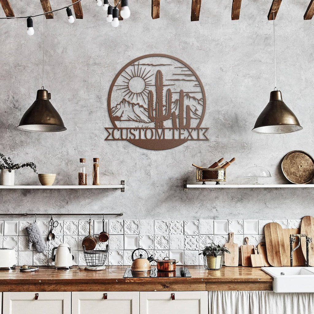 Custom Desert Metal Sign - Personalized Cactus & Saguaro Artwork for Southwest Wall Art