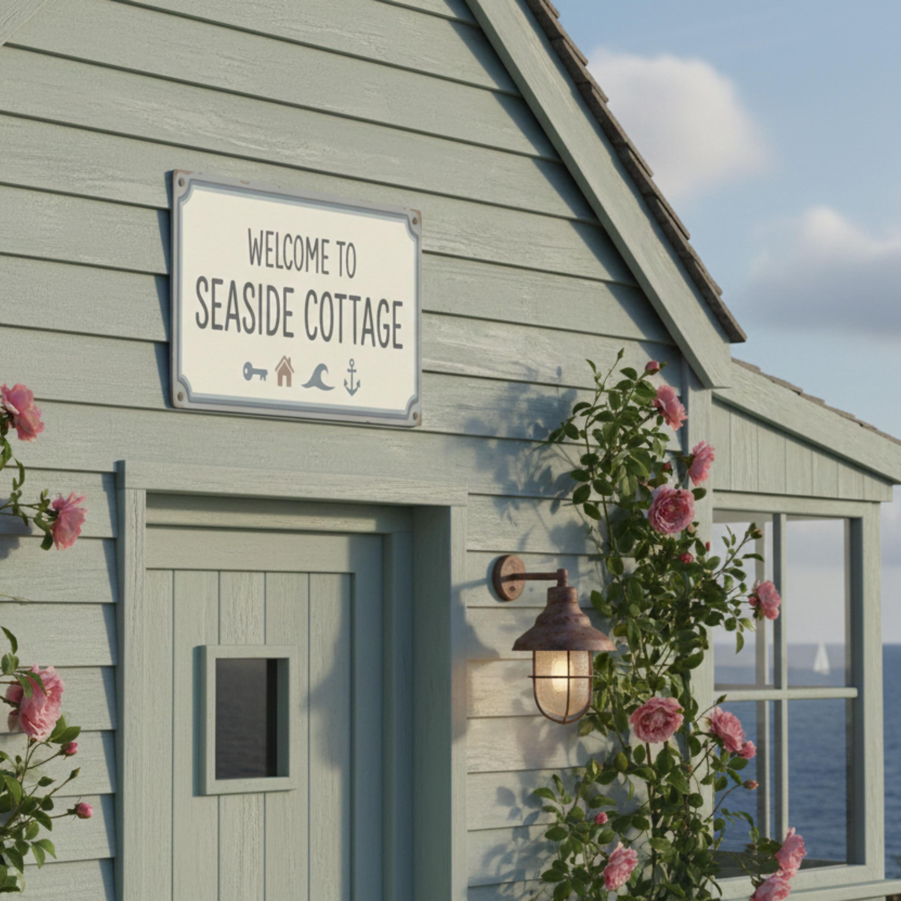 Custom Seaside Cottage Metal Sign, Nautical Welcome Plaque, Coastal Wall Decor