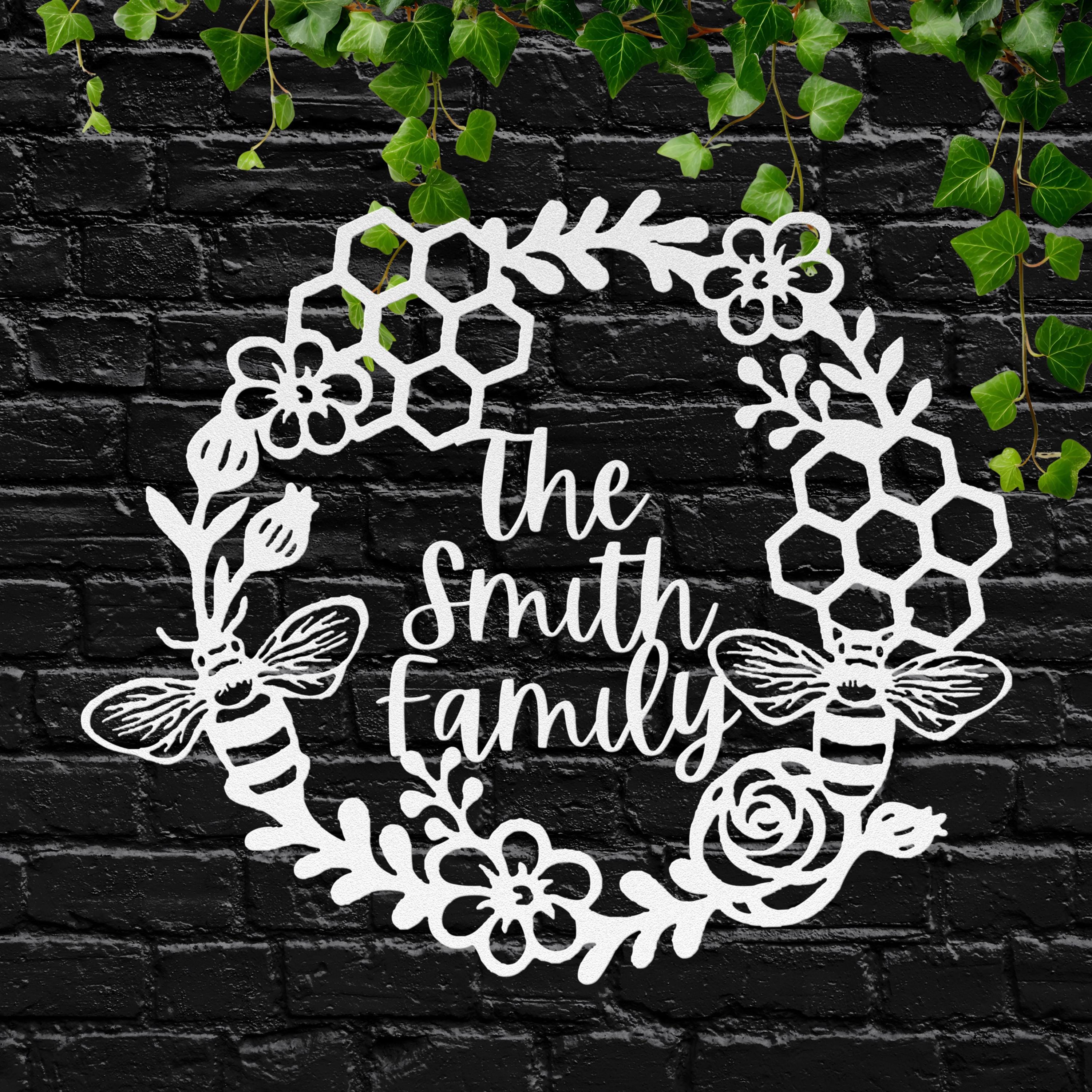 Personalized Bee Family Name Sign, Honeycomb Metal Wreath, Die Cut Gift