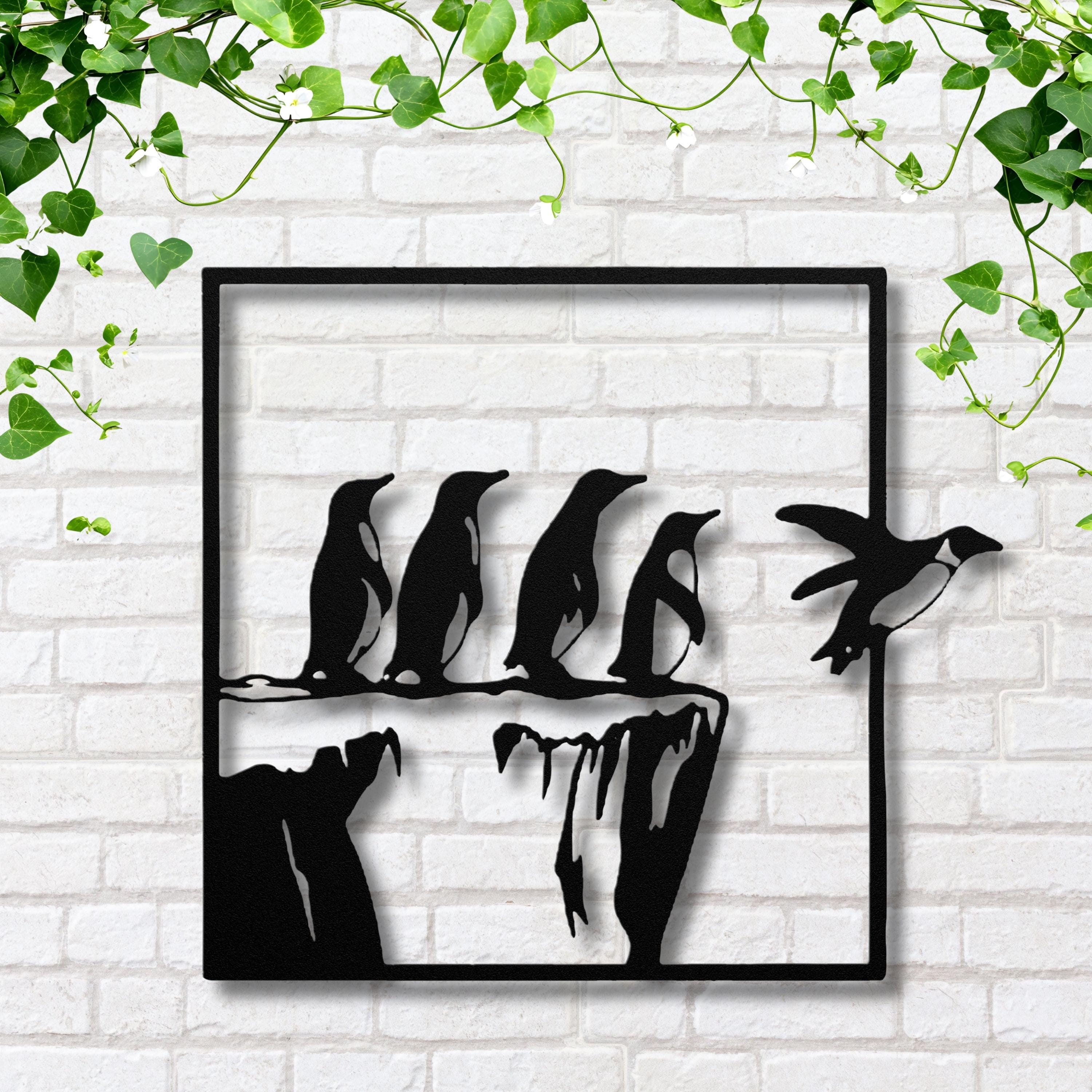 Penguin Metal Wall Art, Jumping Penguins Sign, Arctic Animal Decor, Nursery Wall Art, Bird Silhouette
