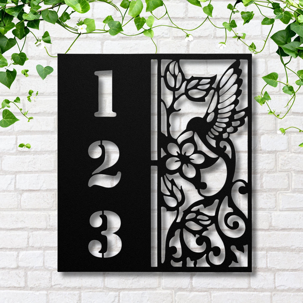 Personalized Hummingbird House Number Sign, Die Cut 18-Gauge Steel Address Art