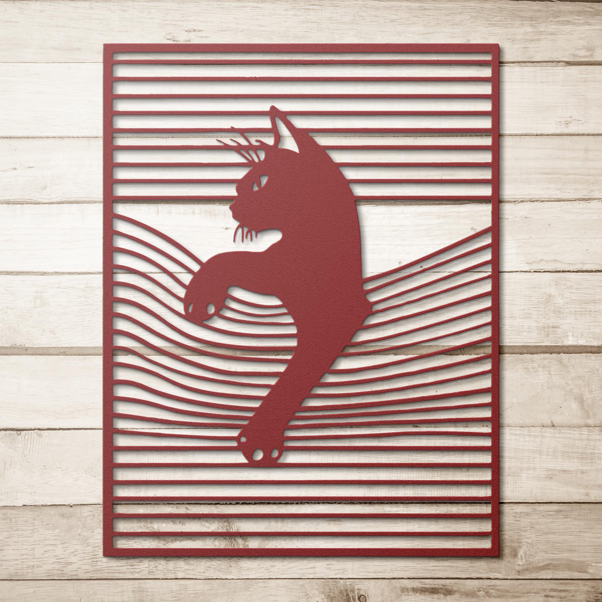 Curious Cat Metal Wall Art in Window Blinds | Feline Silhouette Sign | Unique Pet Lover Decor | Die-Cut Funny Gift
