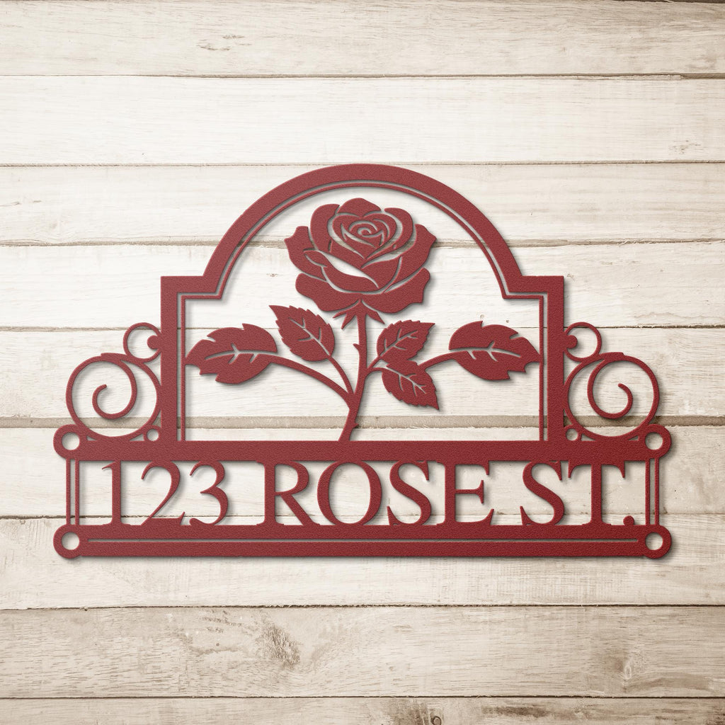 Custom Rose Metal House Number Sign, Personalized Address Plaque