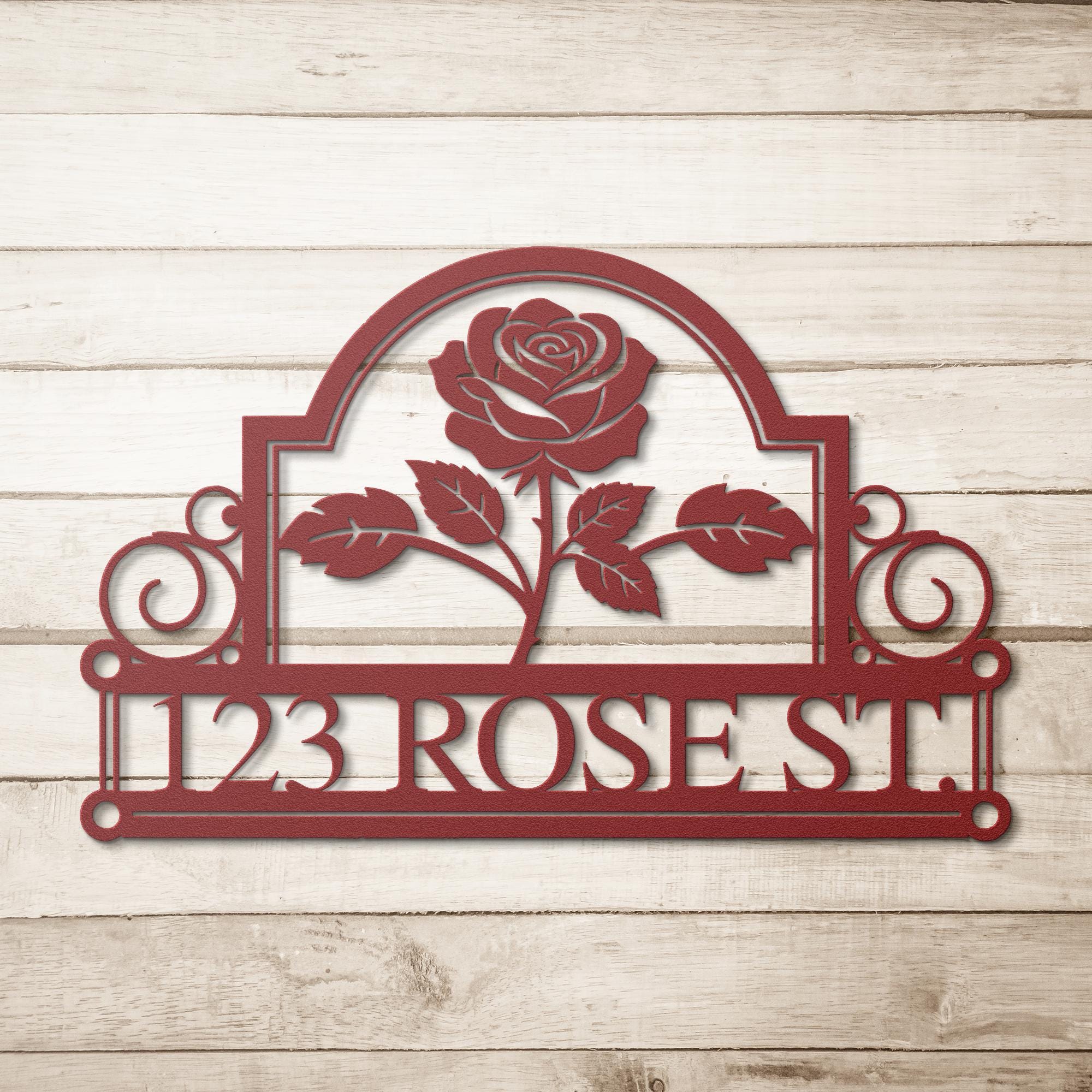 Custom Rose Metal House Number Sign, Personalized Address Plaque