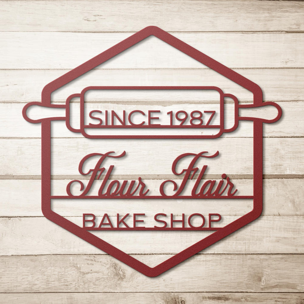 Custom Metal Bakery Logo Sign - Rolling Pin Design