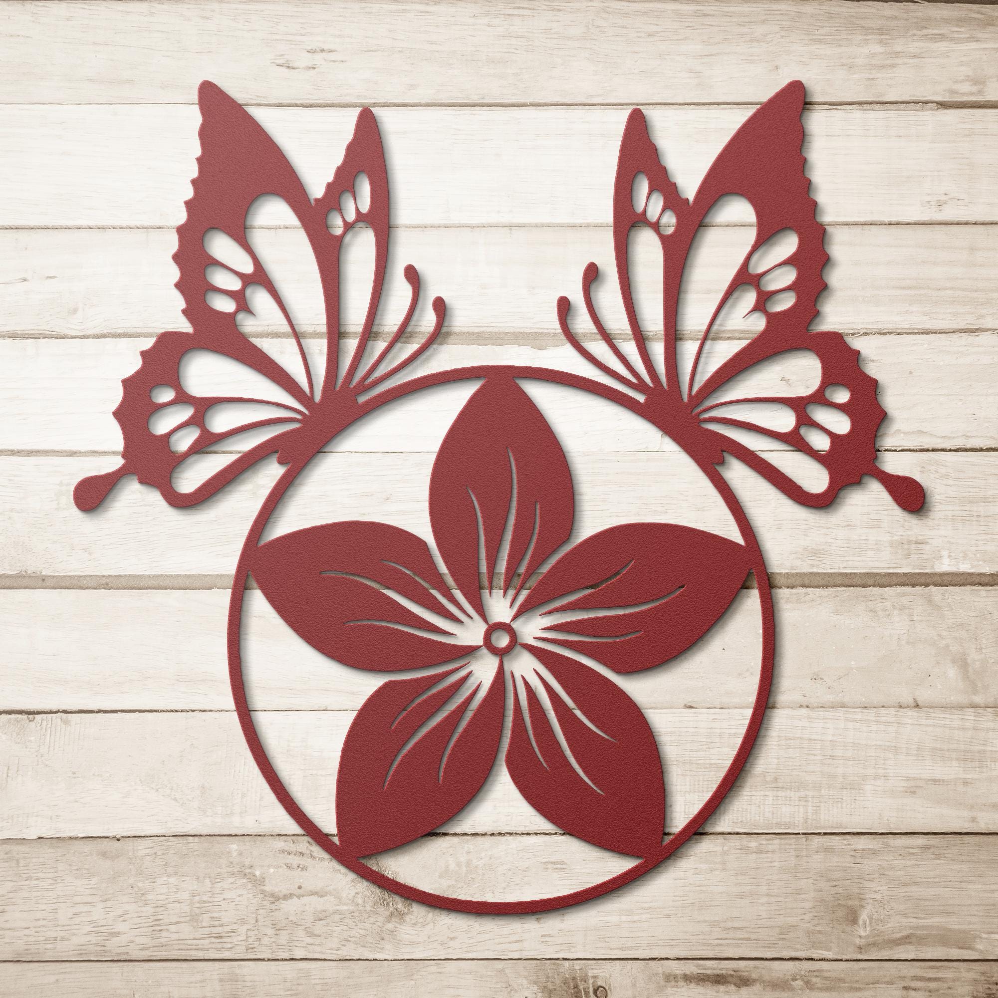 Butterfly and Flower Metal Art | Nature Die Cut Wall Sign | Minimalist Floral Decor | Spring Garden Insect Gift