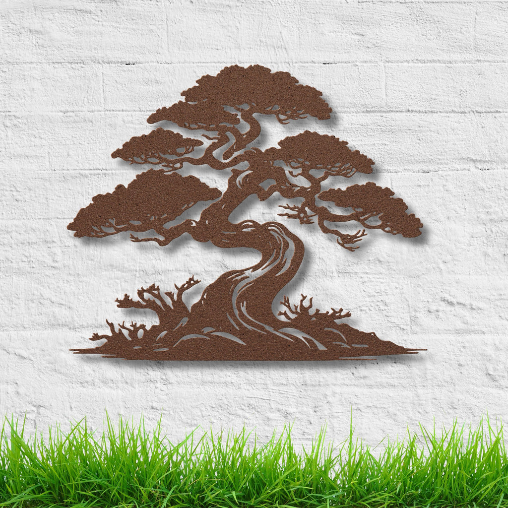 Japanese Bonsai Tree Metal Wall Art | Zen Black Silhouette Sign | Die-Cut Nature Home Decor | Meditation Room Gift
