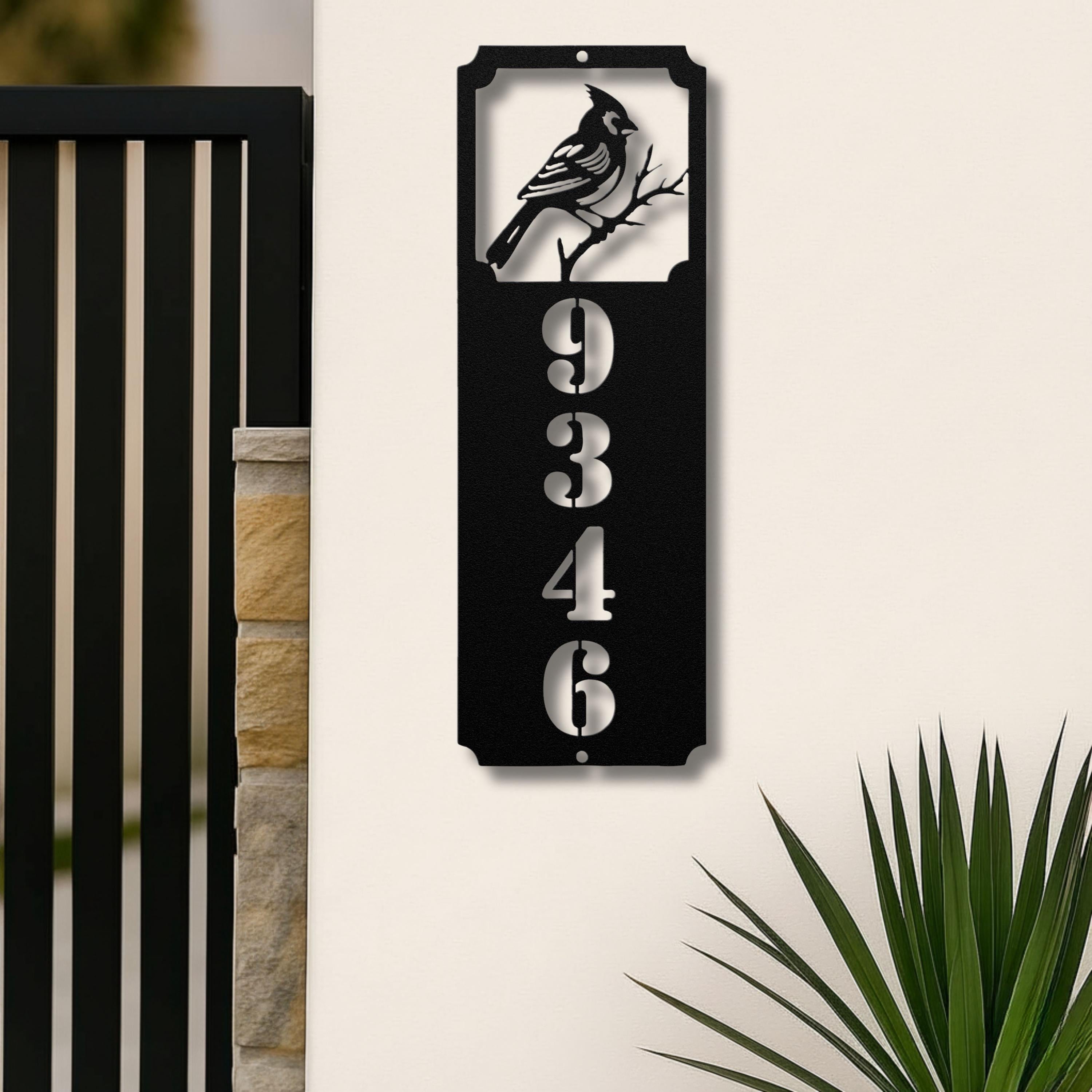 Vertical Cardinal Address Sign, Metal House Numbers, Bird Lover Gift, Custom Outdoor Porch Decor
