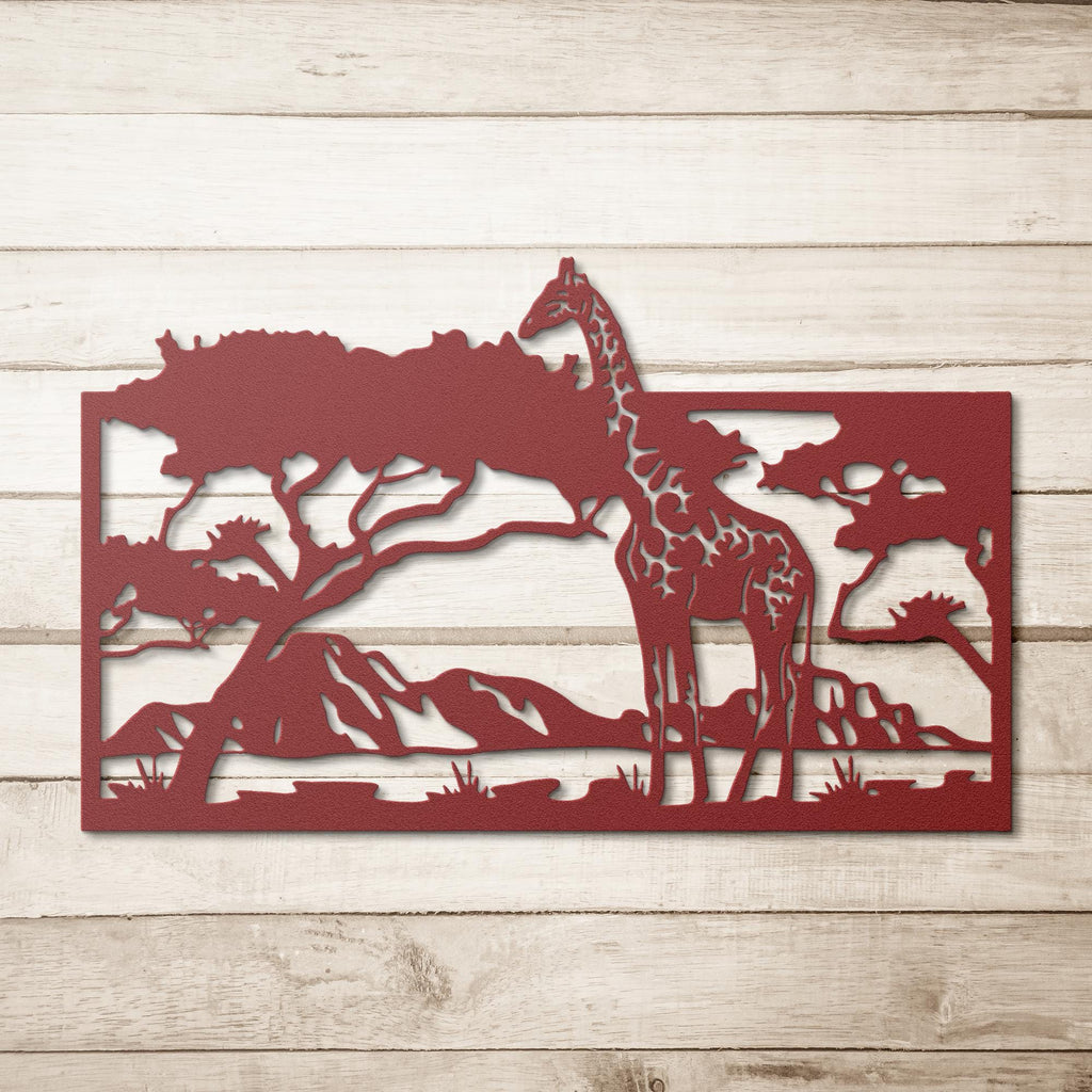 Giraffe Metal Wall Art, African Savanna Decor, Safari Nursery Sign, Wildlife Landscape Art