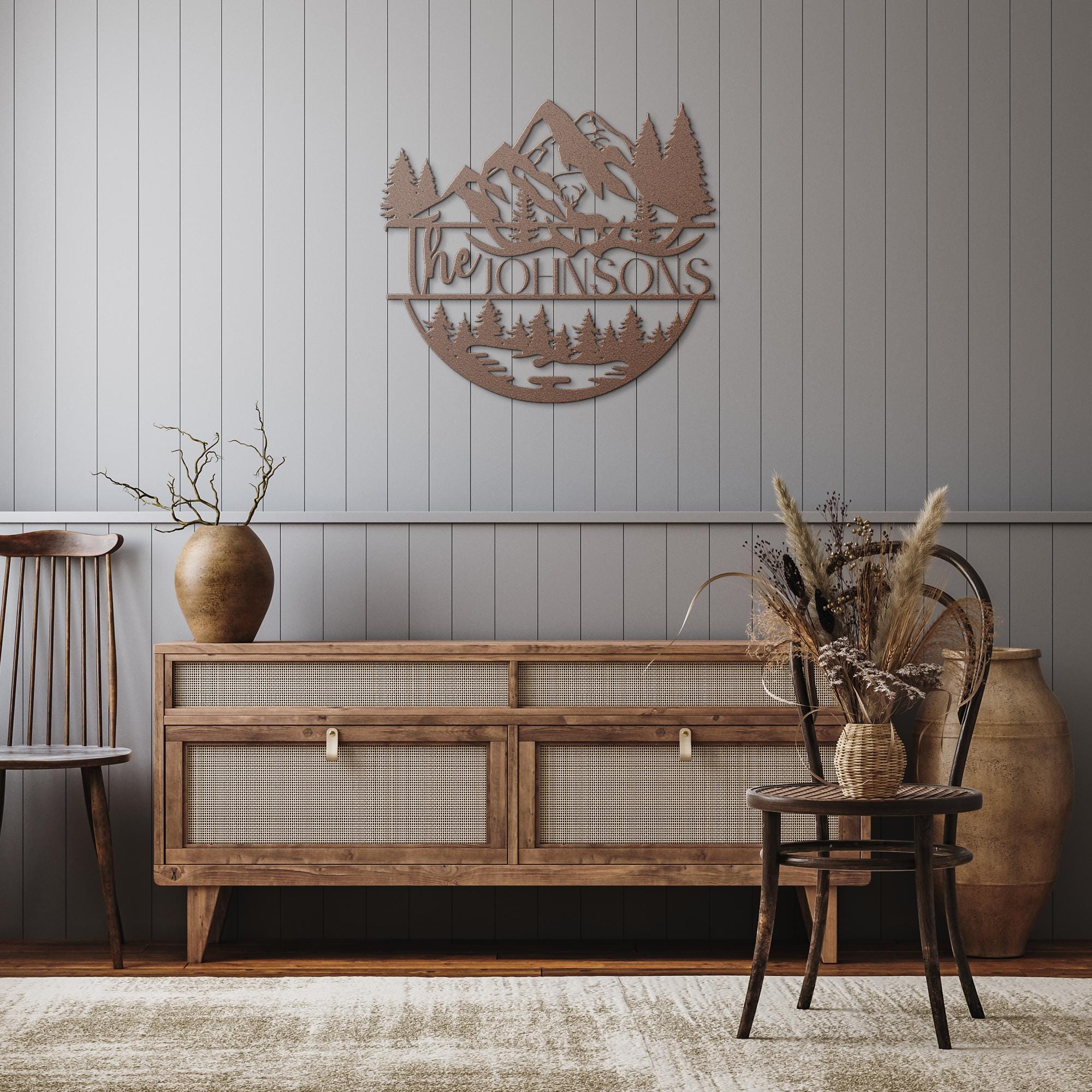 Personalized Mountain Elk Metal Sign, Custom Family Name Cabin Decor, Wildlife Forest Wall Art