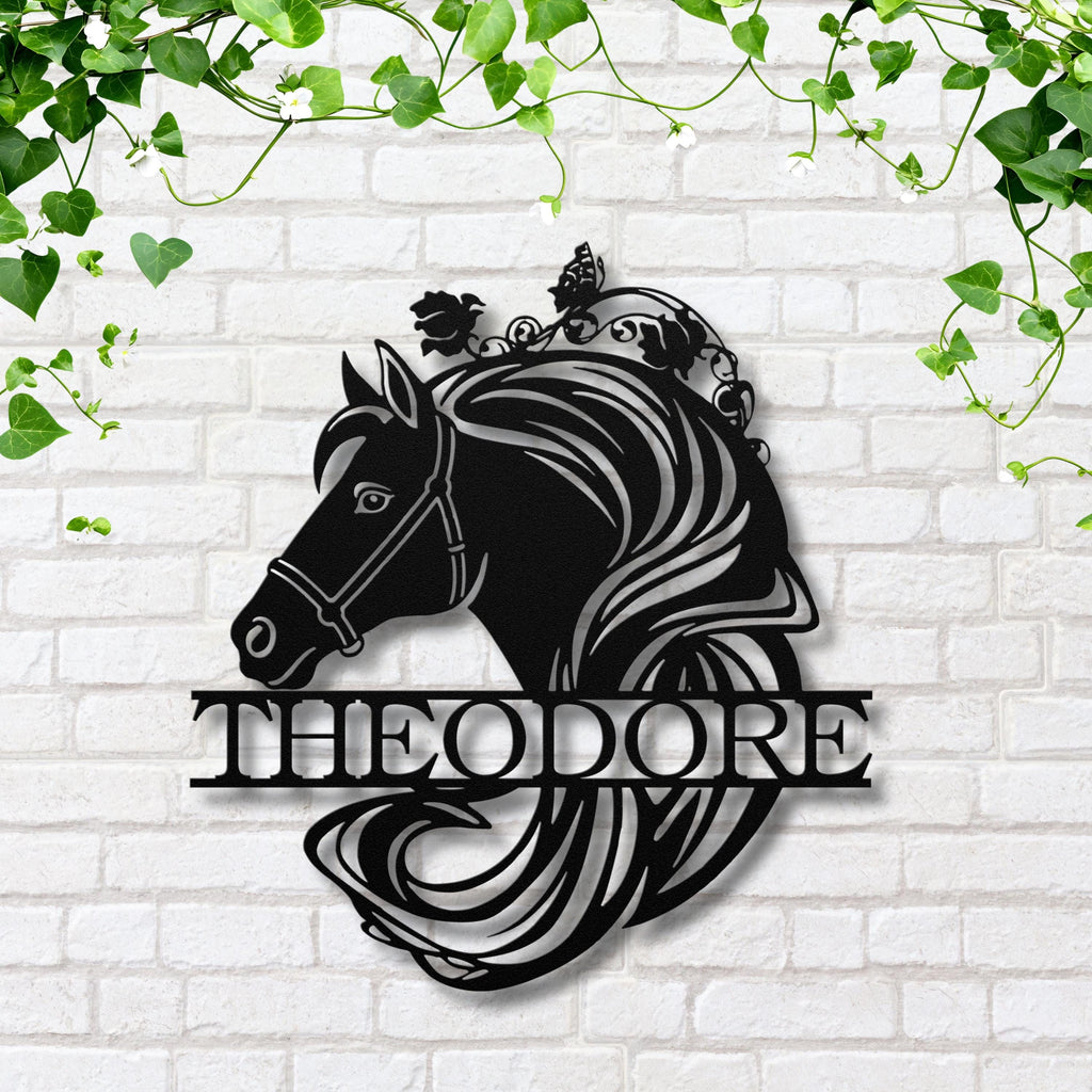 Personalized Horse Head Metal Sign, Equestrian Name Plaque