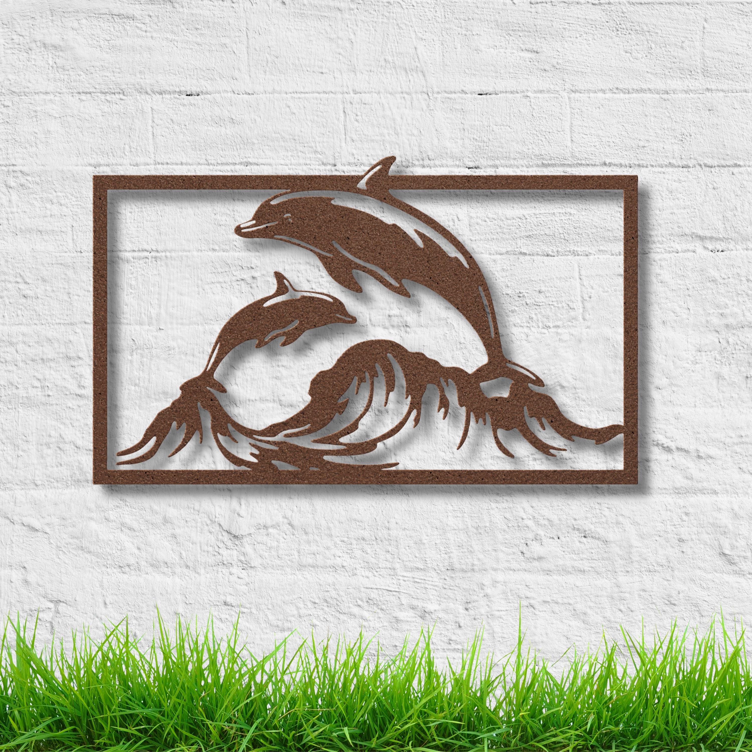 Dolphin Metal Wall Art, Ocean Wave Sign, Nautical Beach Decor, Sea Life Wall Art