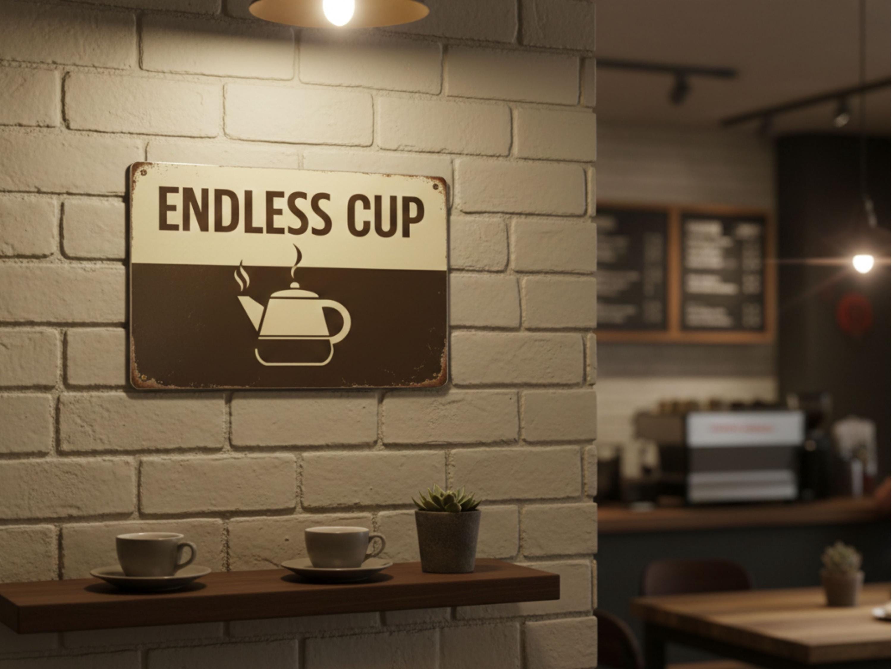 Endless Cup Coffee Metal Sign, Minimalist Kitchen Wall Art, Cafe Decor, Tea Pot Sign
