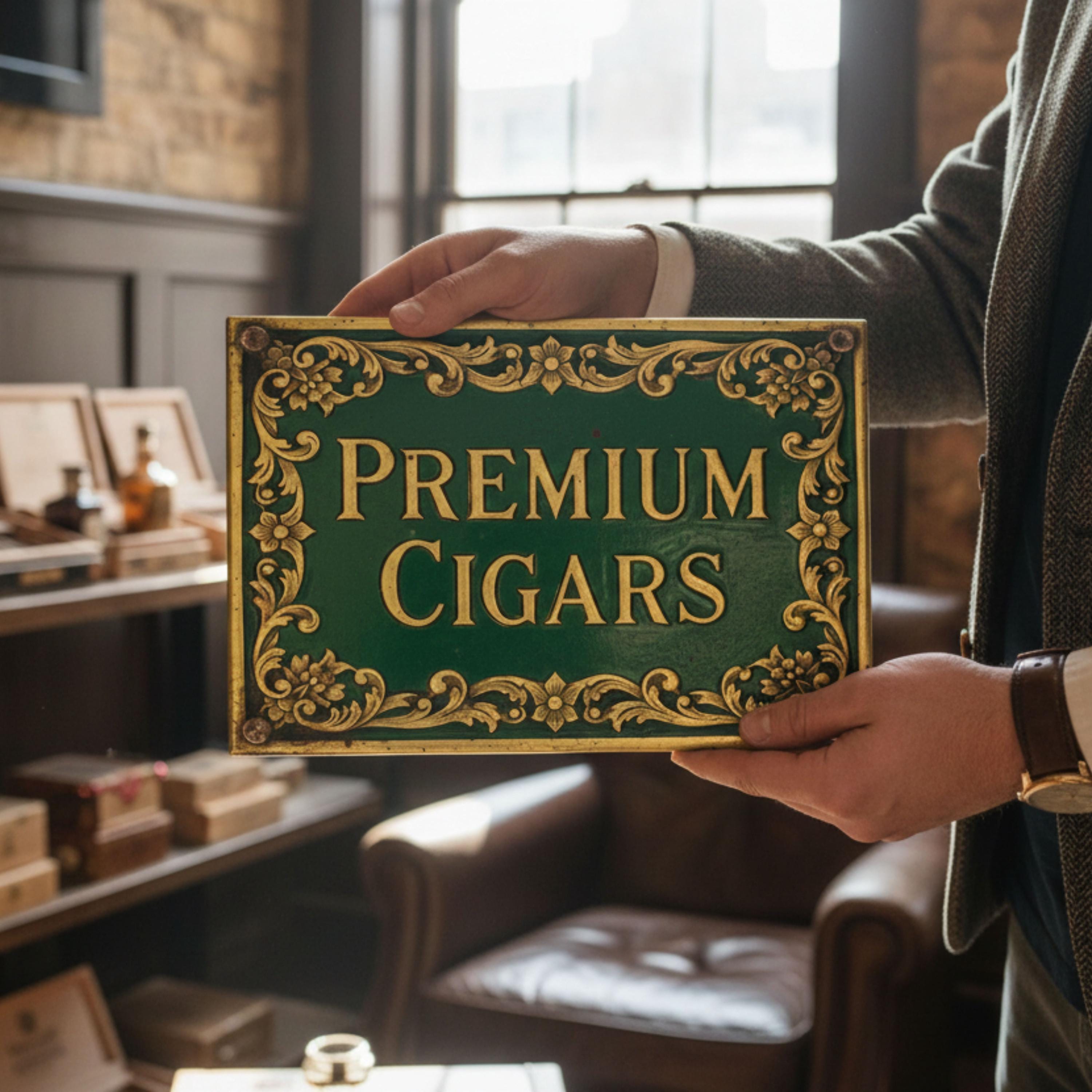Vintage Cigars Sign - Classic Bar Decor | Rustic Lounge Sign & Man Cave Plaque