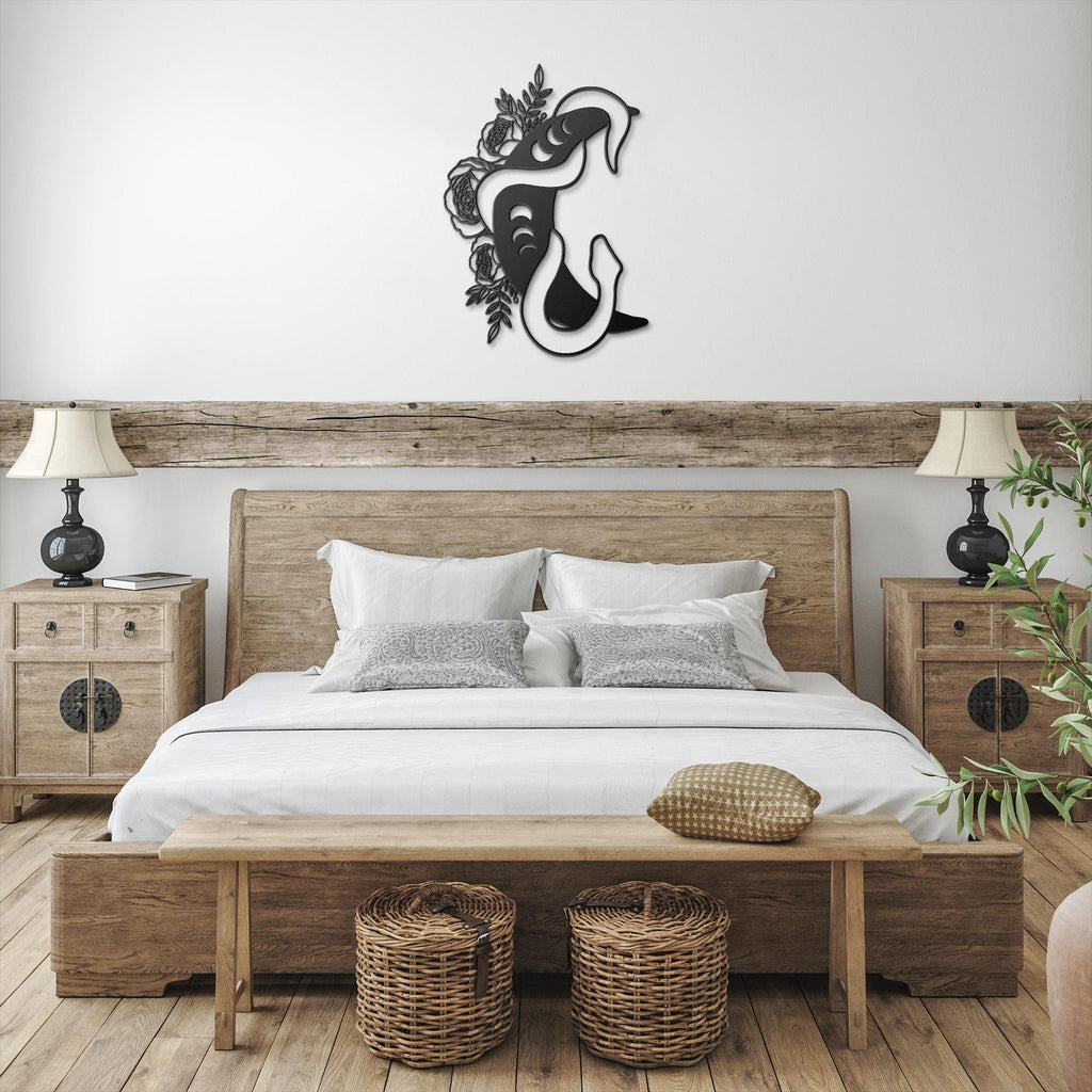 Celestial Snake Moon Metal Wall Art, Floral Serpent Sign, Mystic Occult Decor, Gothic Gift